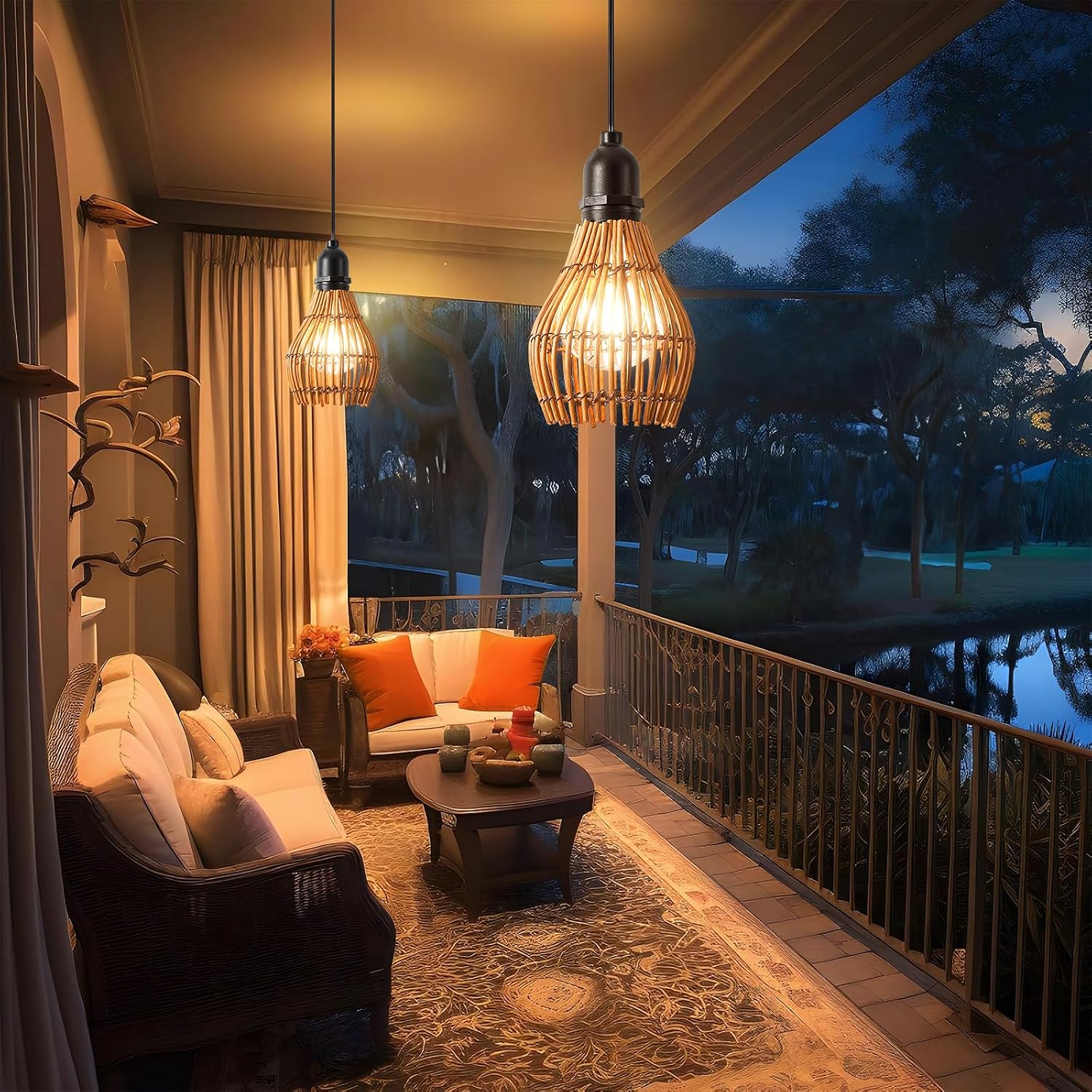 Thumbnail 6 de SUCIKORIO 3-Pack Outdoor Rattan Pendant Lights, Dimmable, Battery-Powered