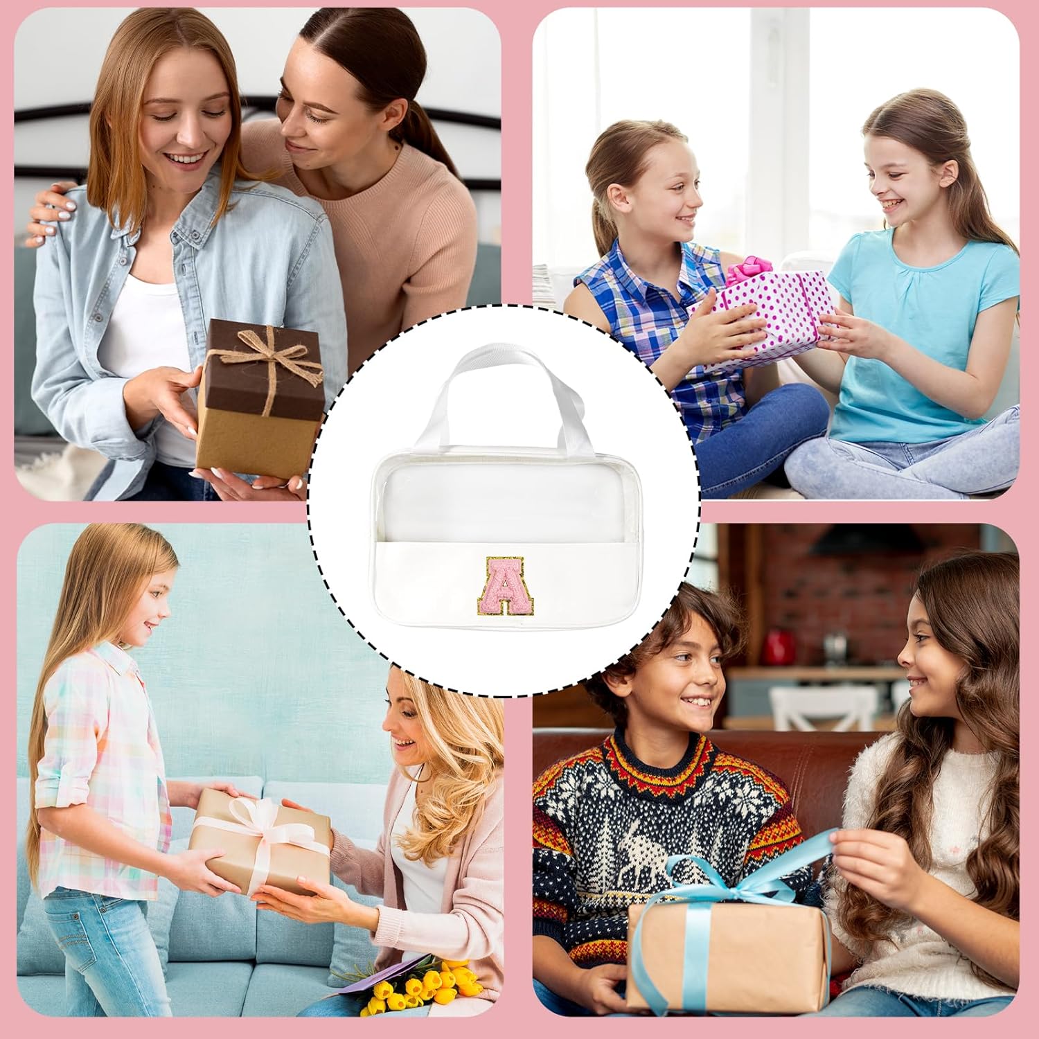 Thumbnail 6 de Bliceon Makeup Bag, Clear Travel Toiletries Bag in White with Pink Letter B – Personalised Gift
