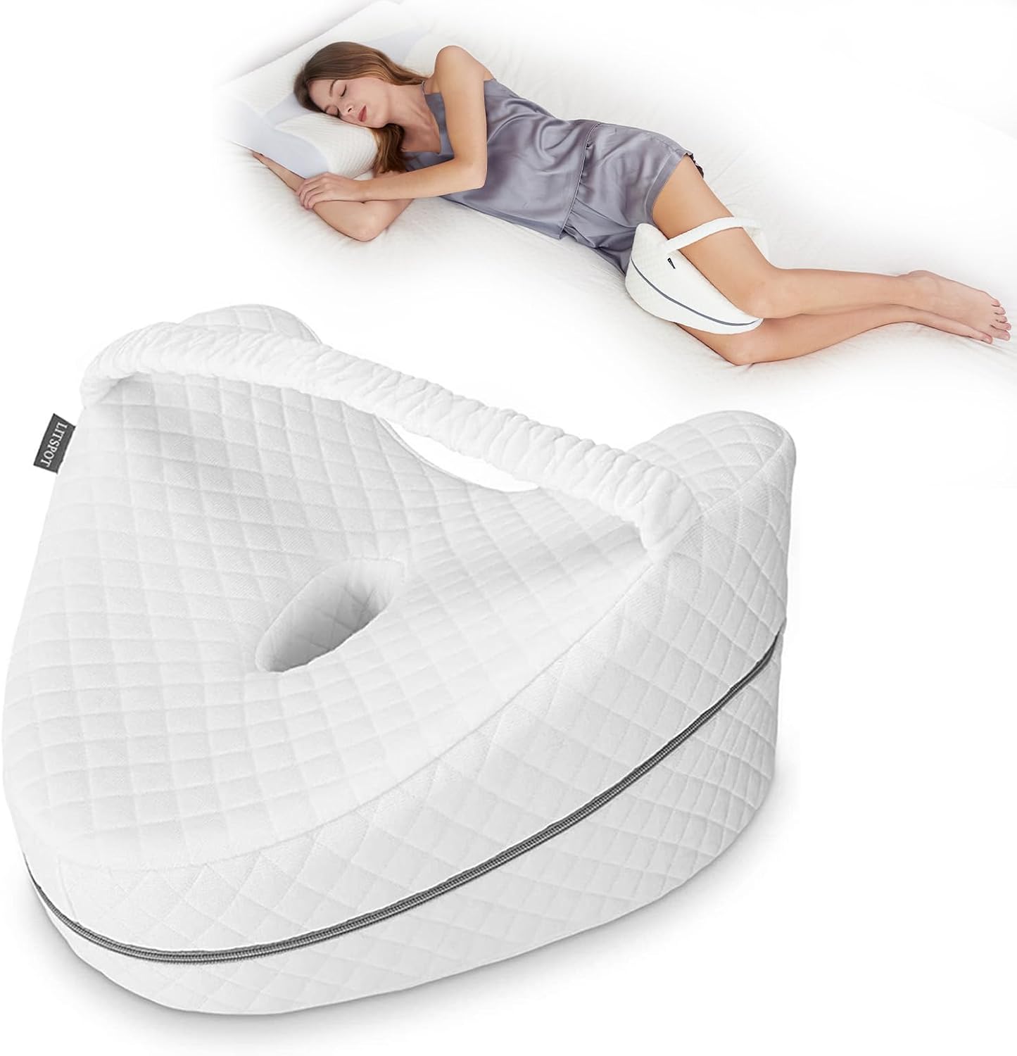 Detalle de LITSPOT Oreiller de jambe et genou ergonomique en mousse à mémoire de forme (blanc)