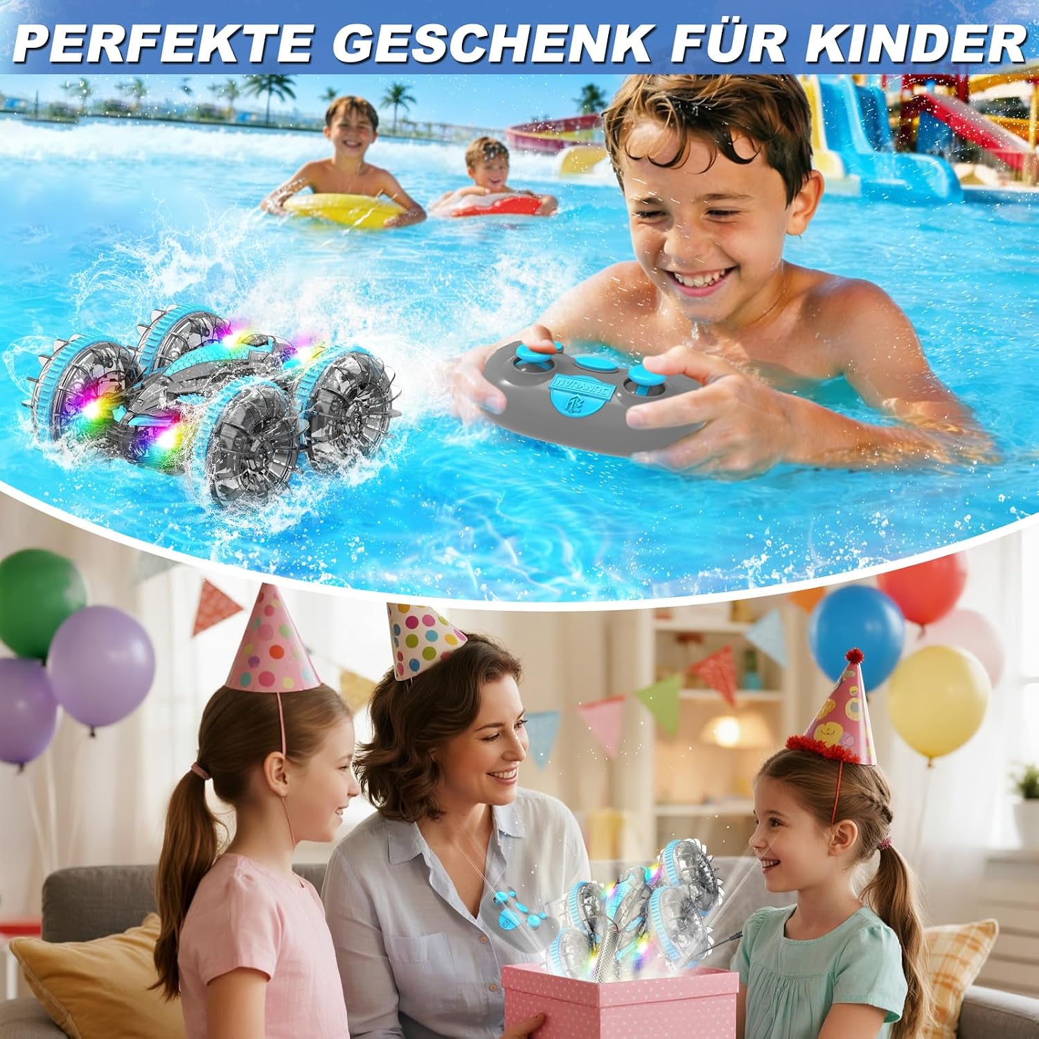 Detalle 2 de MidiVix Amphibienfahrzeug – Ferngesteuertes 4WD Auto mit LED-Licht und 90 Min Spielzeit