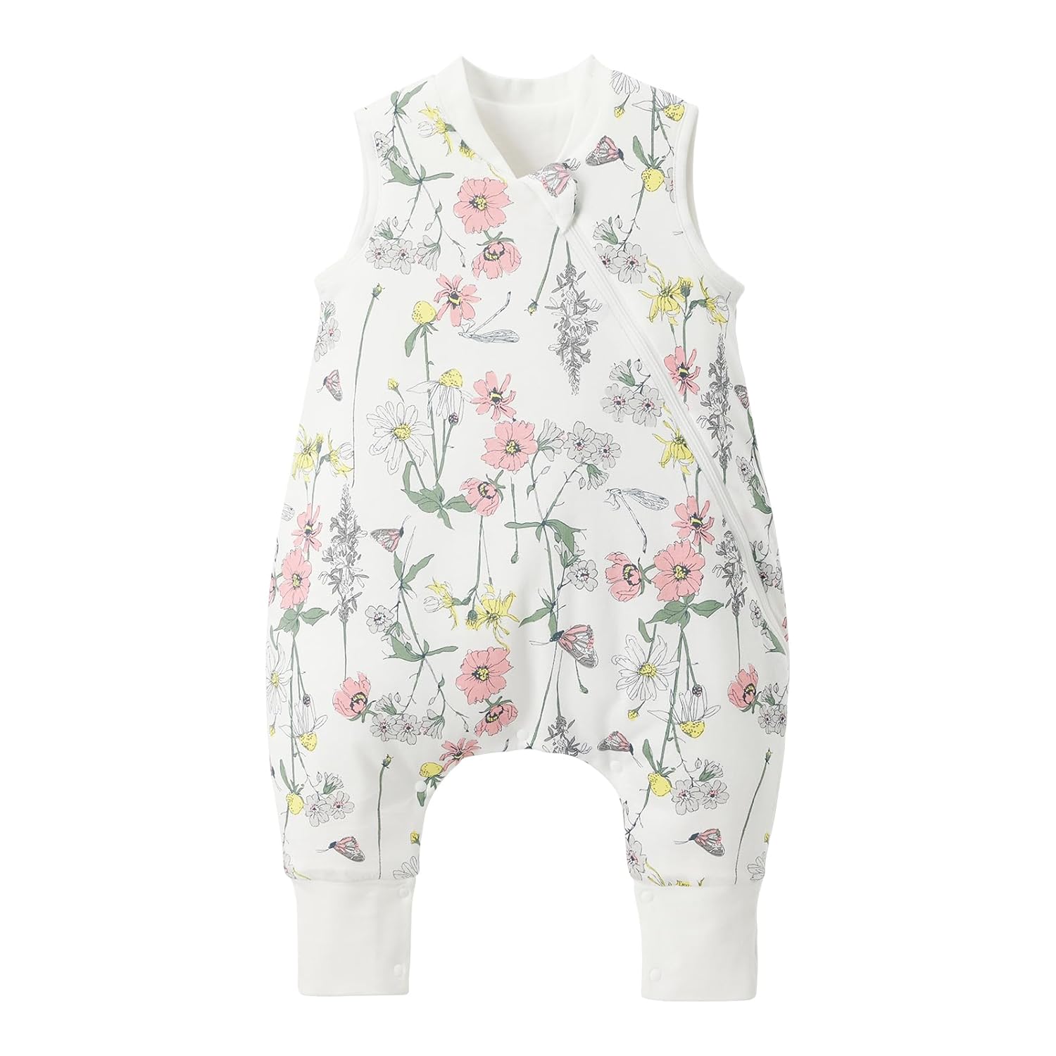 Detalle de Duomiaomiao Schlafsack mit Füßen – Ganzjahres-Baumwoll-Schlafsack für Babys (1,5 Tog) in Blumen-Design, 65–95 cm