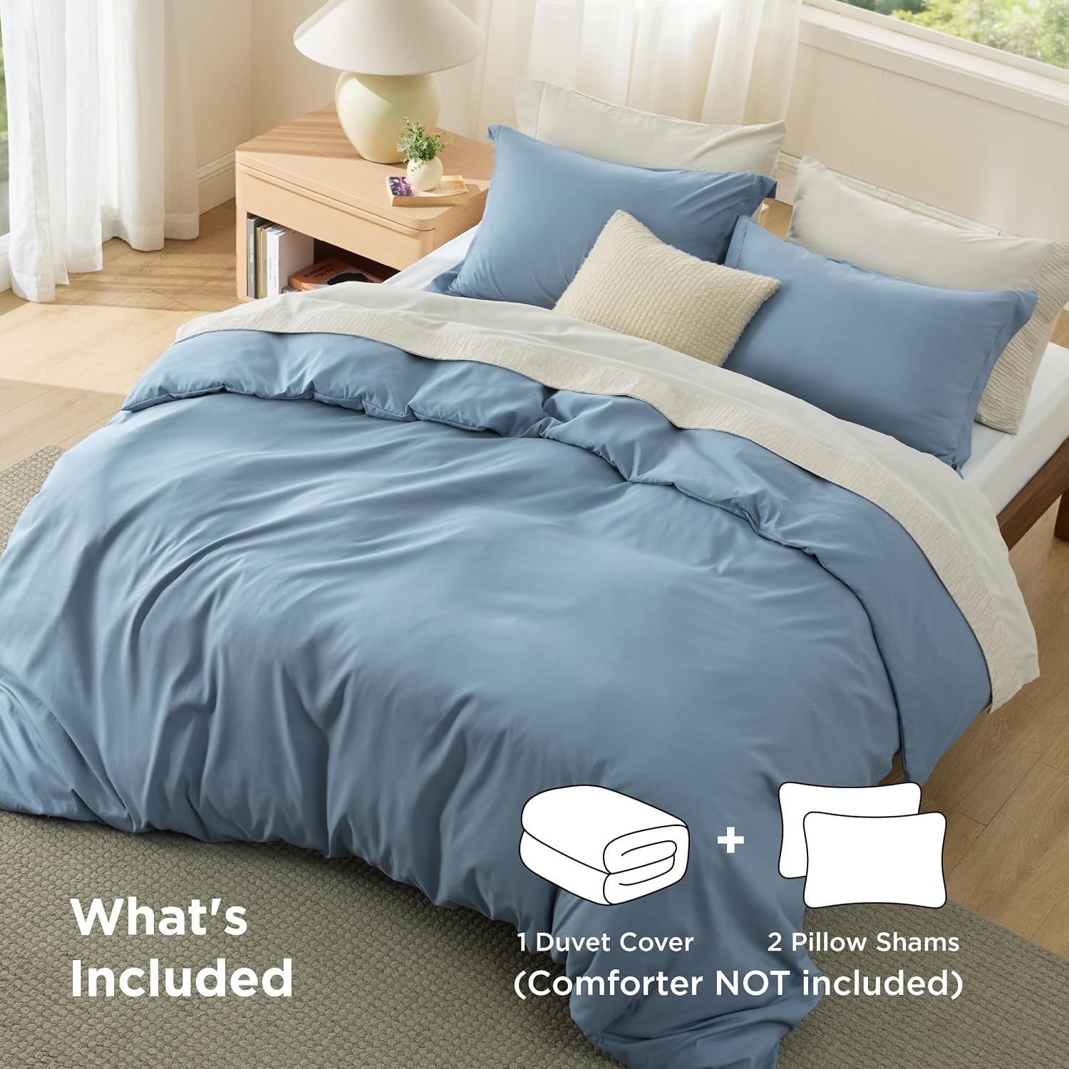 Thumbnail 2 de Bedsure Duvet Cover Set-Solid, King Mineral Blue Microfiber with Zipper