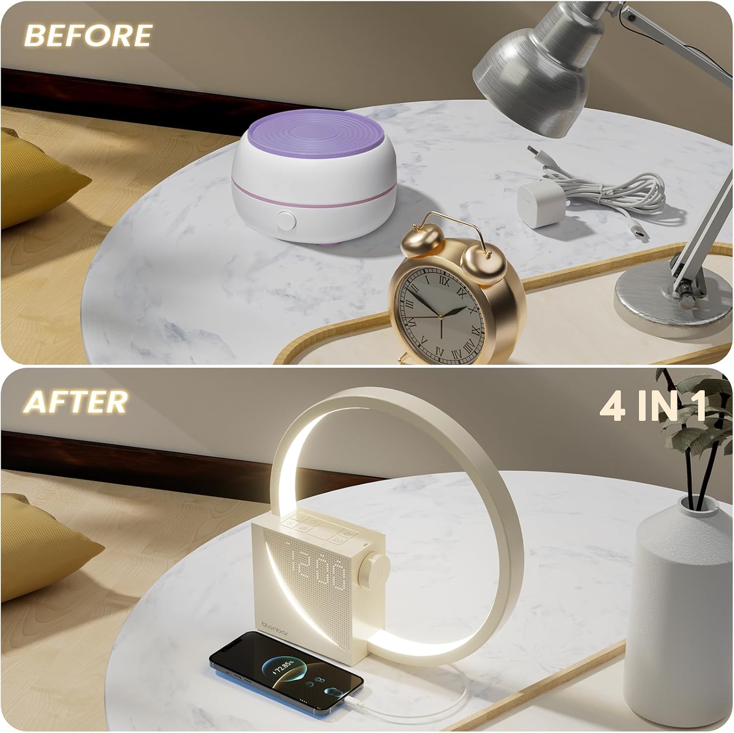 Thumbnail 5 de blonbar Nachttischlampe mit Wake Up Licht – 3-stufig dimmbar, Dual-Wecker, Nature Sound & USB-Ladefunktion