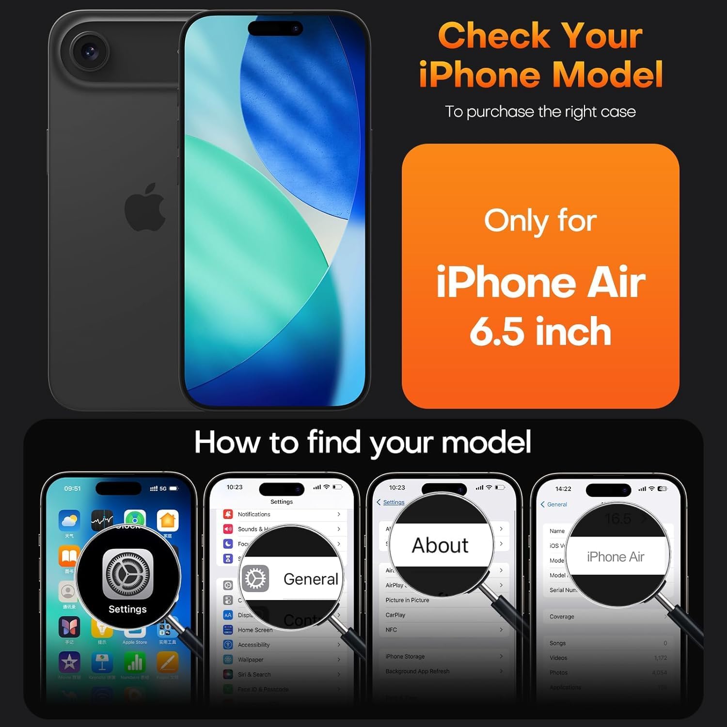 Detalle 2 de OLEPHY Handykette für iPhone Air (6,5 Zoll) – transparente Schutzhülle mit verstellbarem Umhängeband, Schwarz