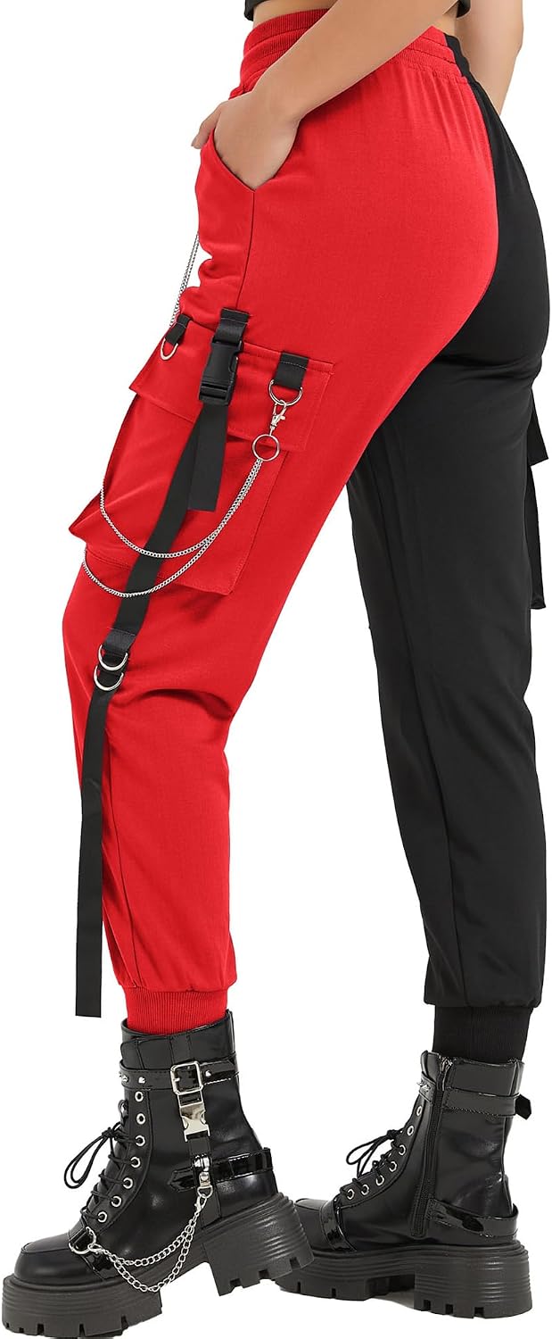 Detalle 2 de MEINVQIAOTI Damen Retro Cargo – weite Cargo-Hose im Retro-/Punk-Look mit Ketten-Details