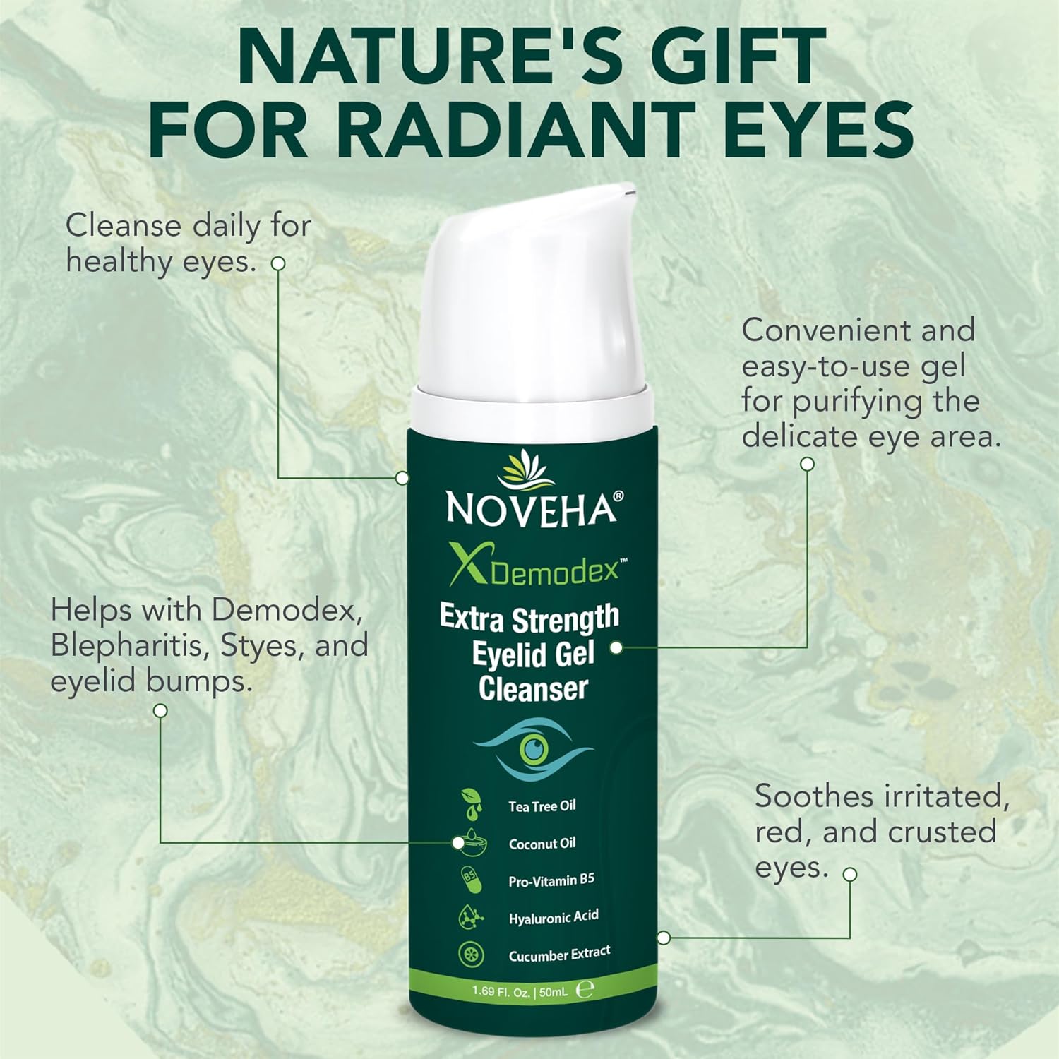 Thumbnail 1 de NOVEHA Demodex Extra Strength Eyelid Gel Cleanser (50mL) for Demodex, MGD & Dry Eye