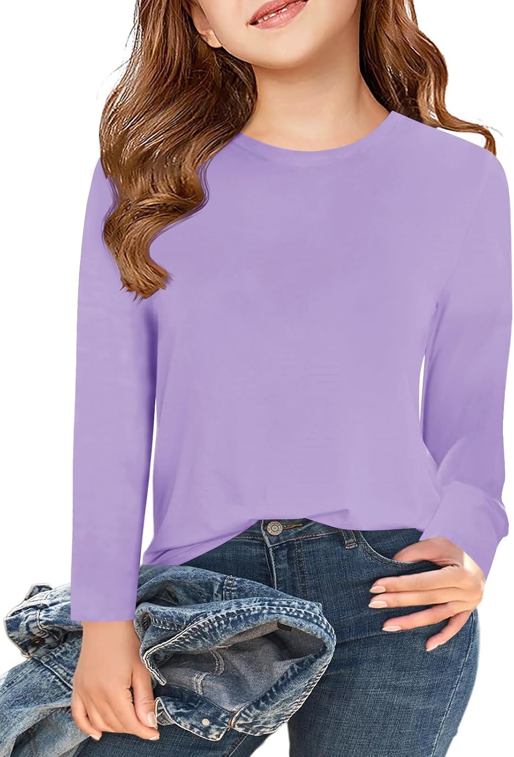 Detalle de Haloumoning meisjesshirt met lange mouwen, ronde hals en effen look