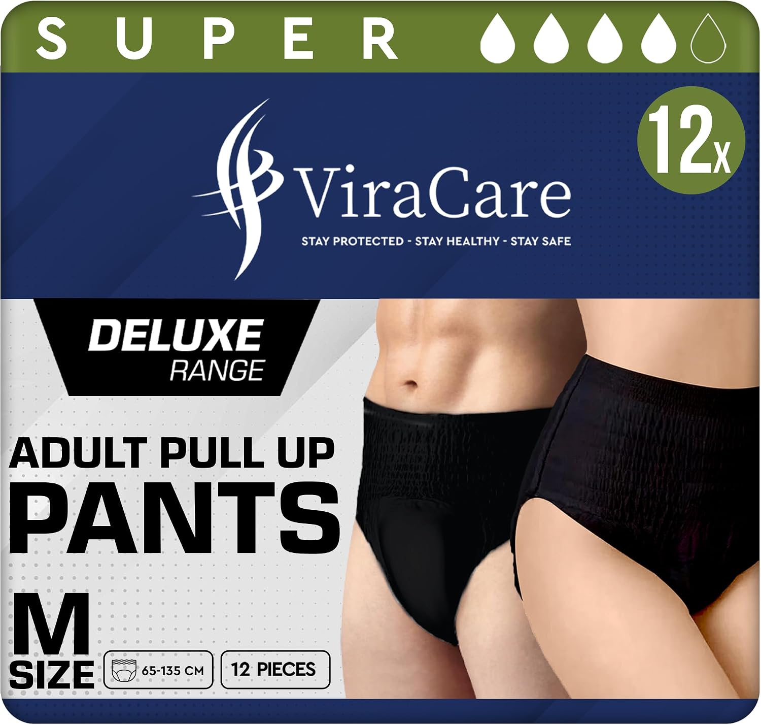Imagen de 12 x Black Incontinence Pants for Men & Women (Medium, 65-135 cm) – ViraCare Deluxe Pull Up Pants en OfertitasTOP