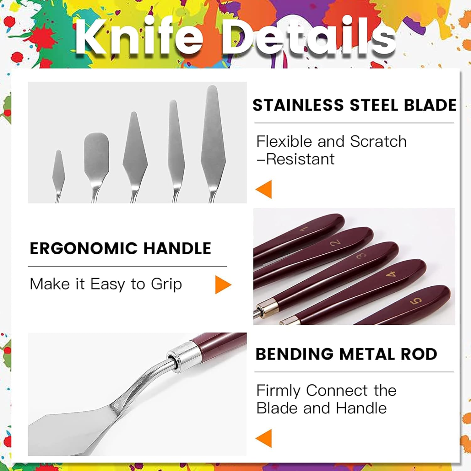 Thumbnail 3 de 11-teilige Palette Messer- & Abstreifermesser-Set für Ölgemälde aus Edelstahl (5× Metall + 6× Kunststoff) – Malwerkzeug-Set mit Strukturpaste-Spachteln