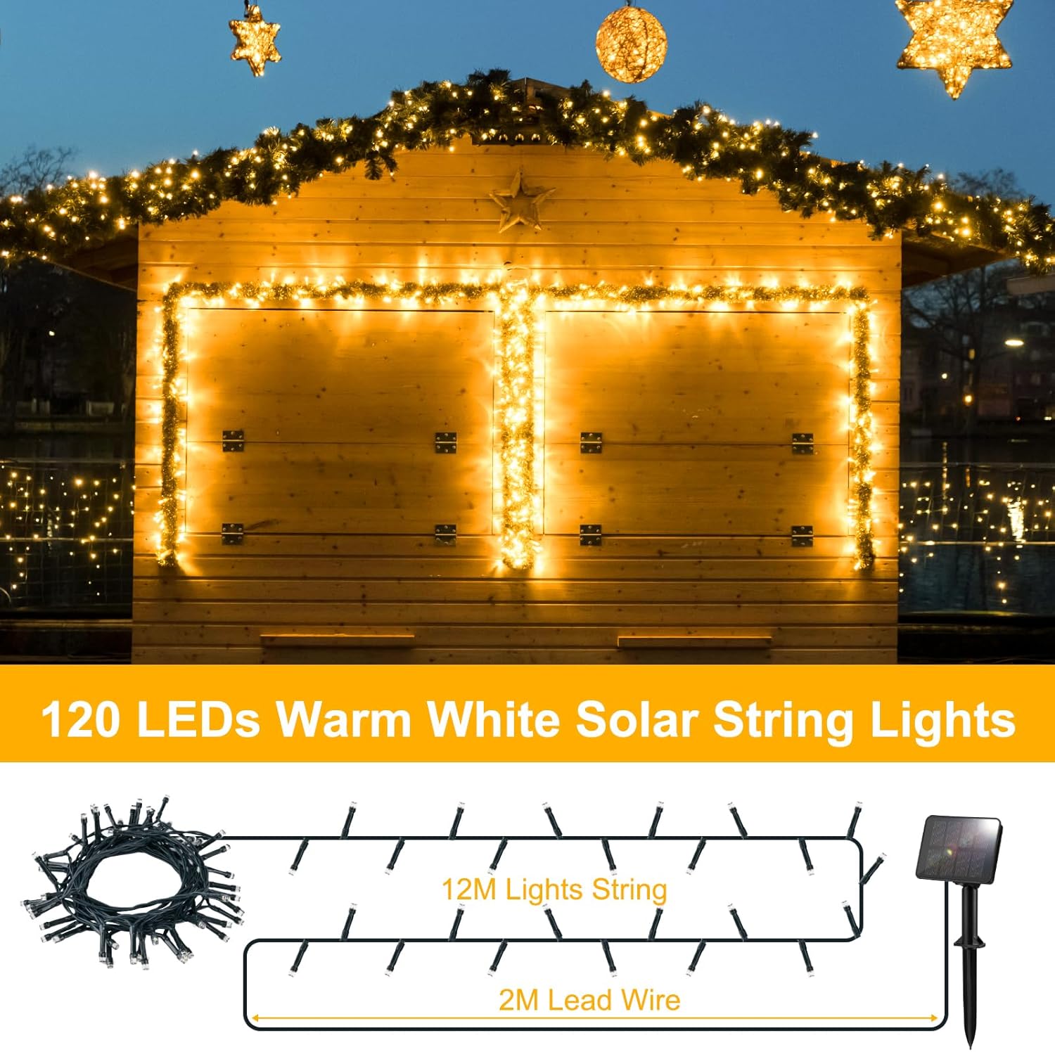 Thumbnail 3 de FFZZKJ solar string lights outdoor garden – 120 LED, 12m, warm white, IP65, 8 modes