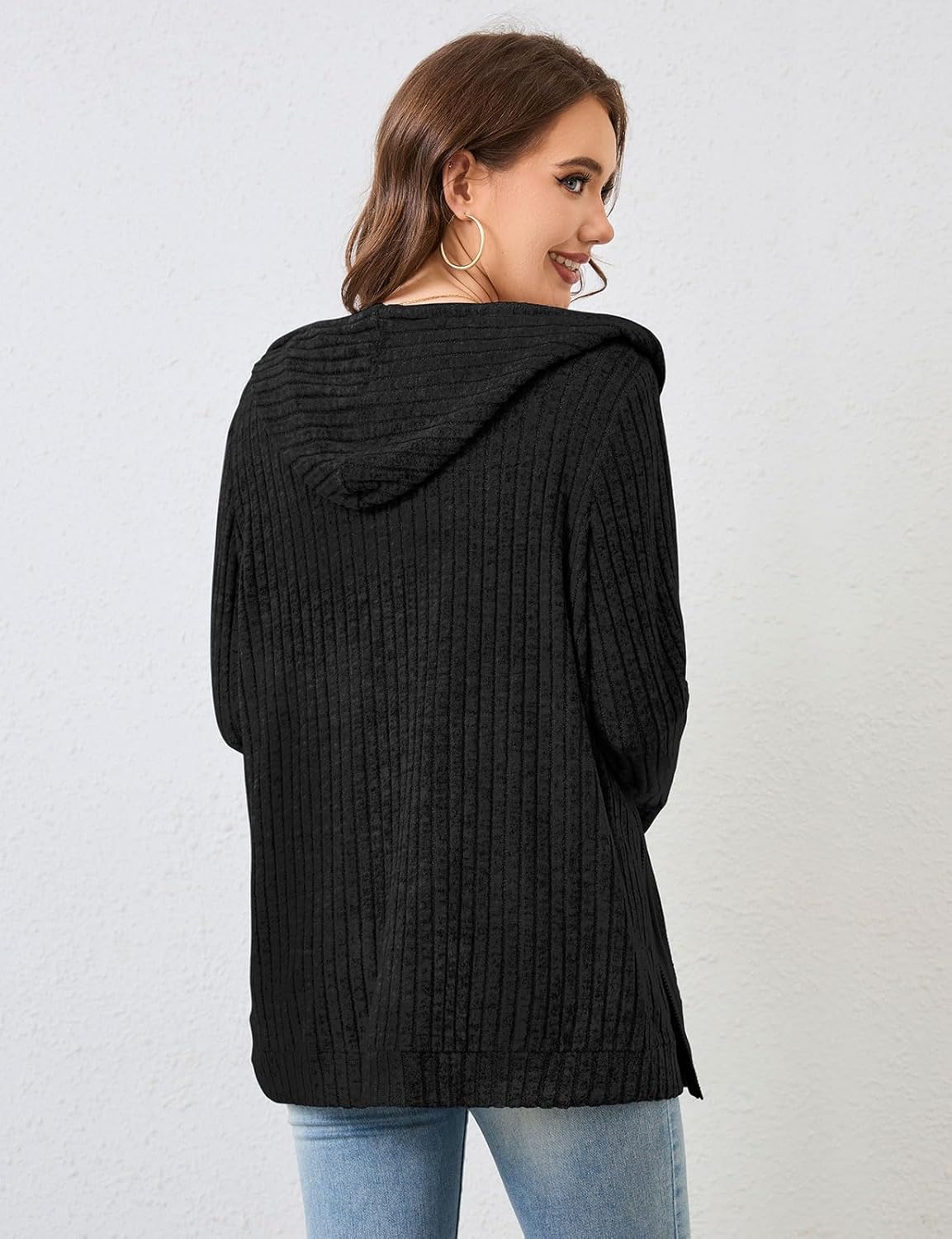 Detalle 2 de Flikity Damen Zip Hoodie Reißverschluss Sweatjacke mit Kapuze – Vielseitige Basic-Jacke