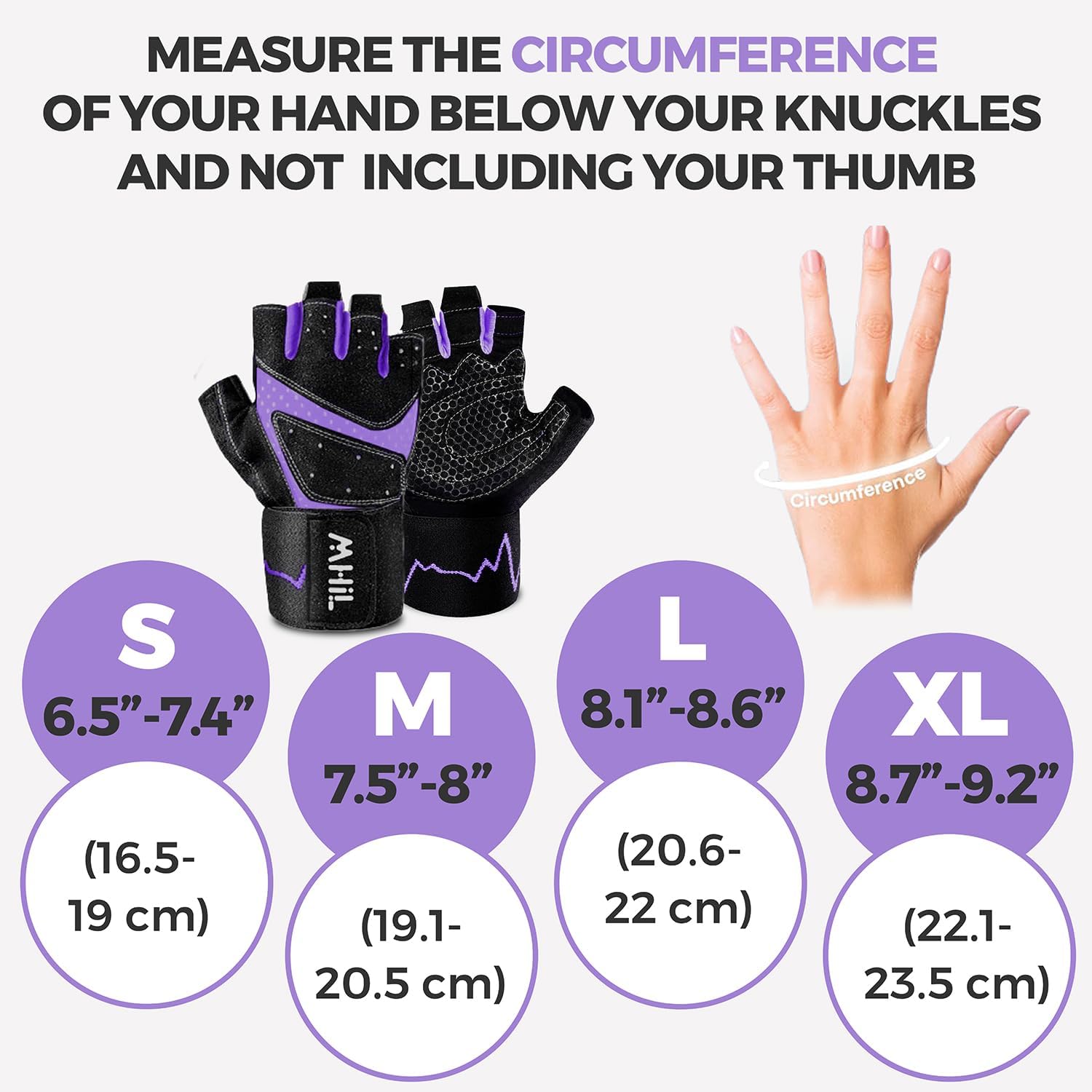 Detalle 1 de MhIL B9417 Workout Gloves, Purple Silicone Grip, Padding and Wrist Wraps