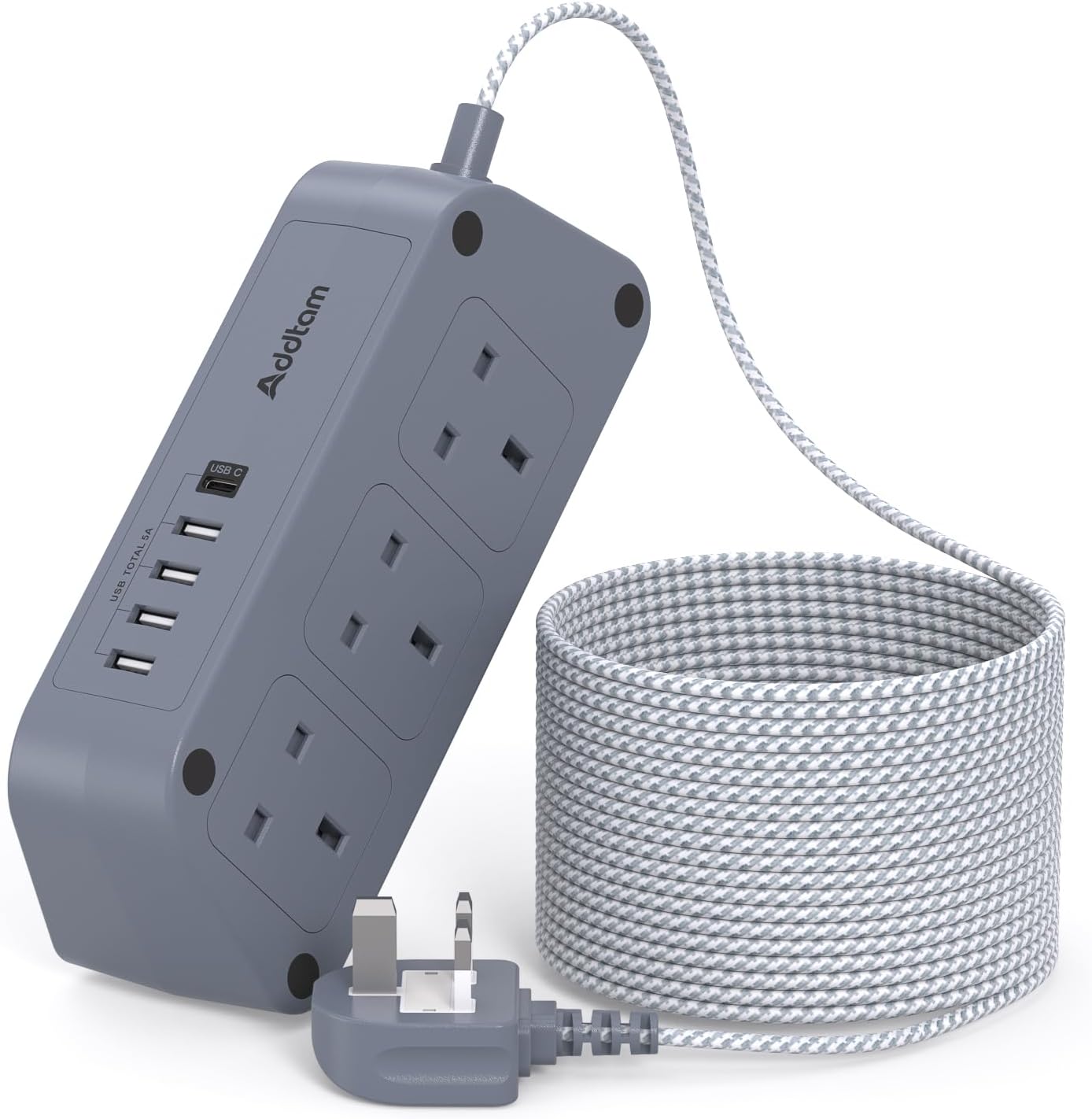 Gray Extension Lead 6-Way with 5 USB (3250W) 🔌