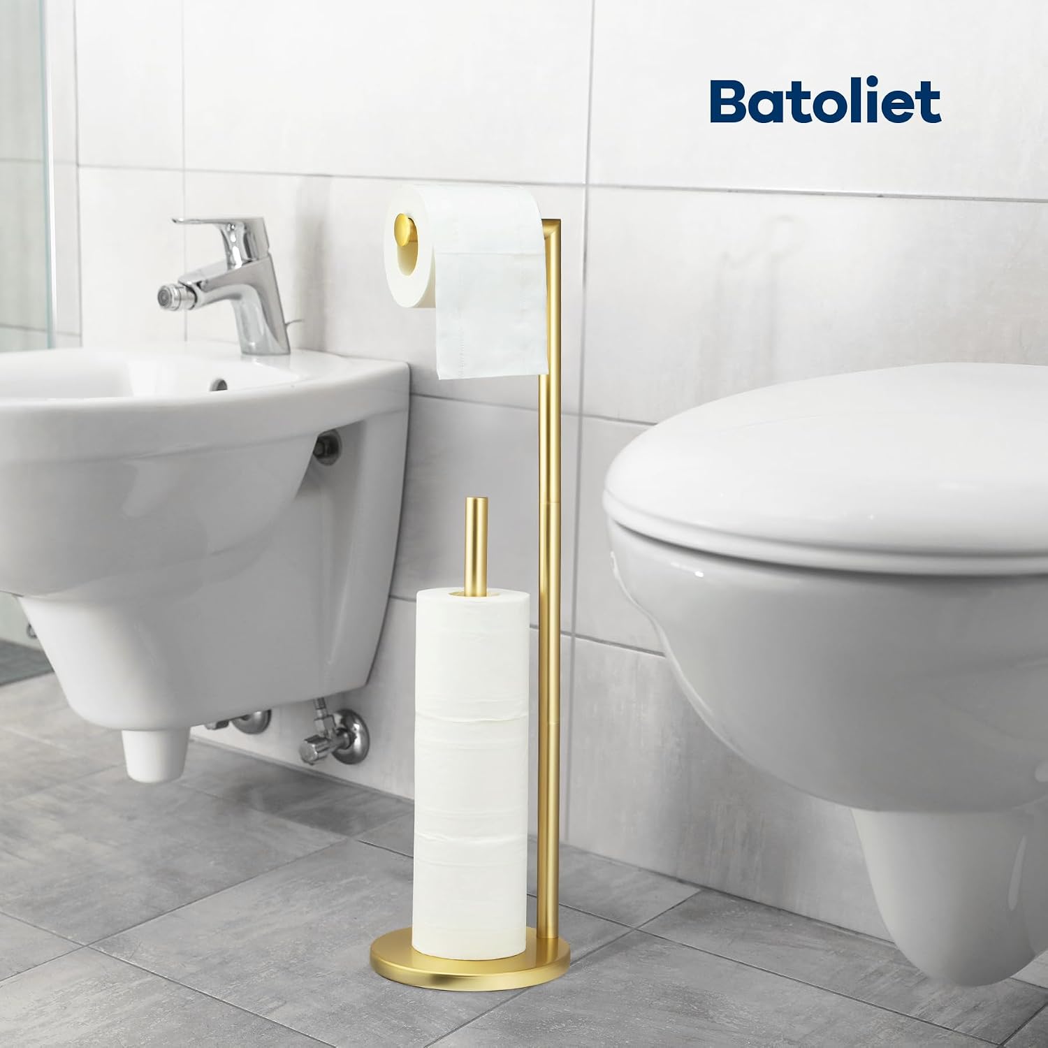 Detalle 1 de Batoliet Gold Freestanding Toilet Paper Holder with Storage for 4 Rolls