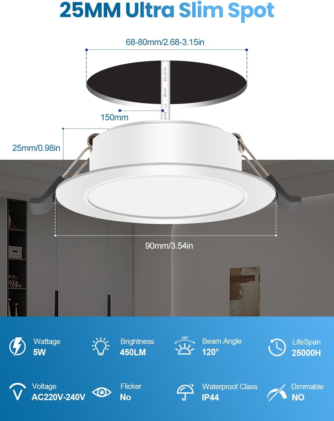 Thumbnail 1 de COTLEDL LED-Einbaustrahler Flach 230V im 10er-Set, 5W, 6000K, IP44