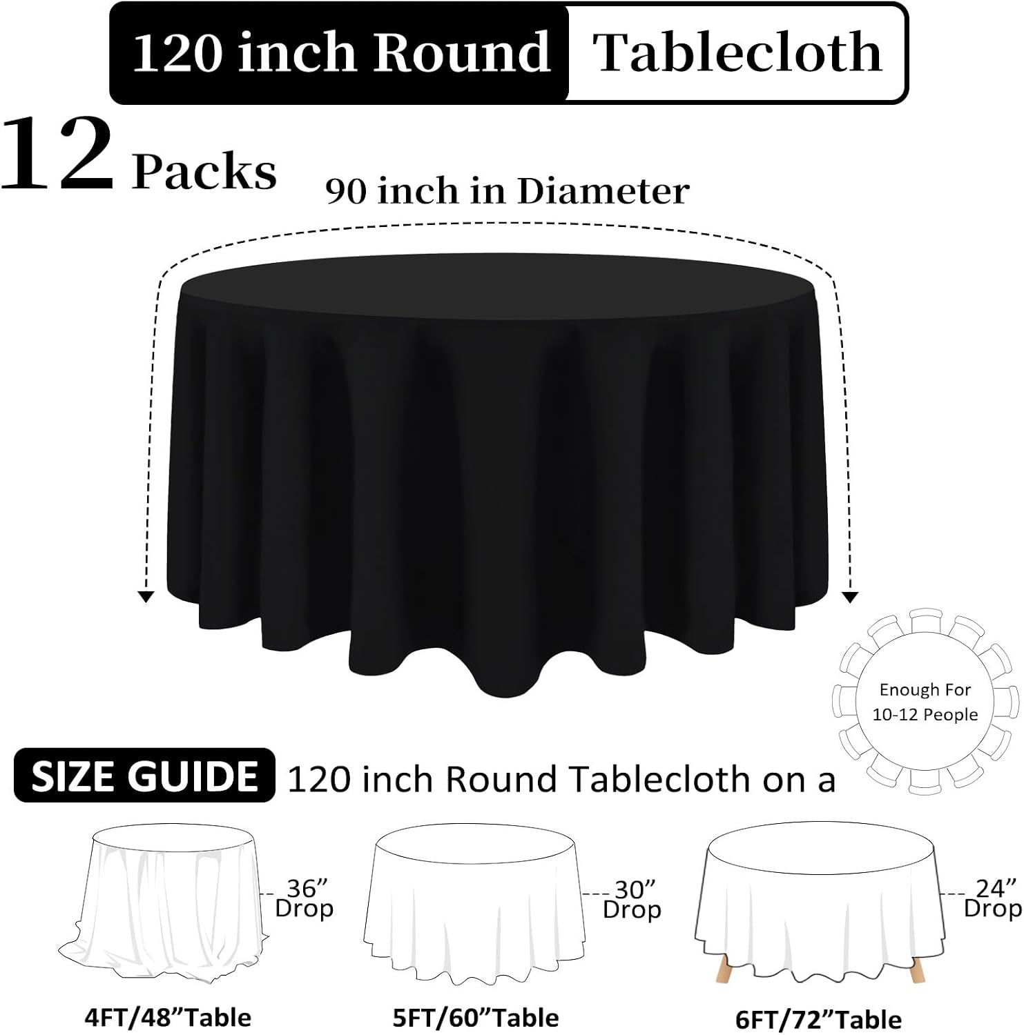 Thumbnail 1 de Heneger 120-Inch Black Round Tablecloth