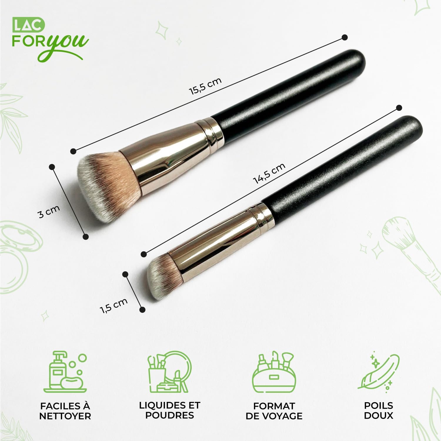 Thumbnail 1 de Set LAC FOR YOU – 2 pinceaux maquillage: pinceau fond de teint oblique et pinceau anti-cernes