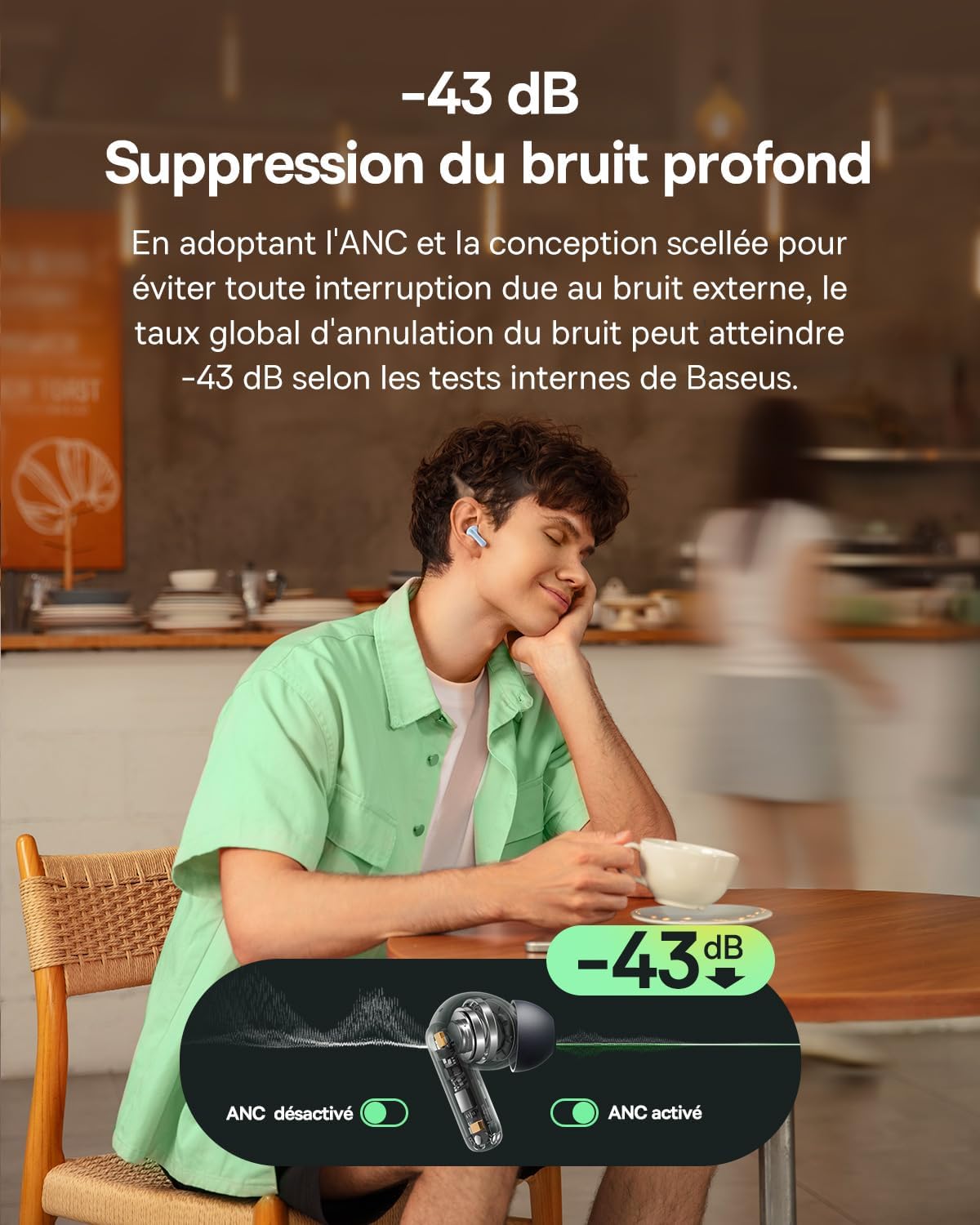 Detalle 2 de Baseus EP10 NC écouteurs Bluetooth ANC -43 dB