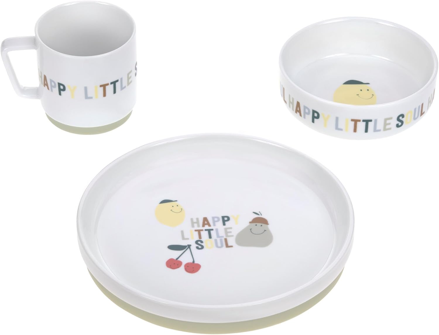 Thumbnail 1 de LÄSSIG Happy Fruits Kindergeschirr-Set aus Porzellan (Teller, Schüssel & Tasse) mit Silikonring