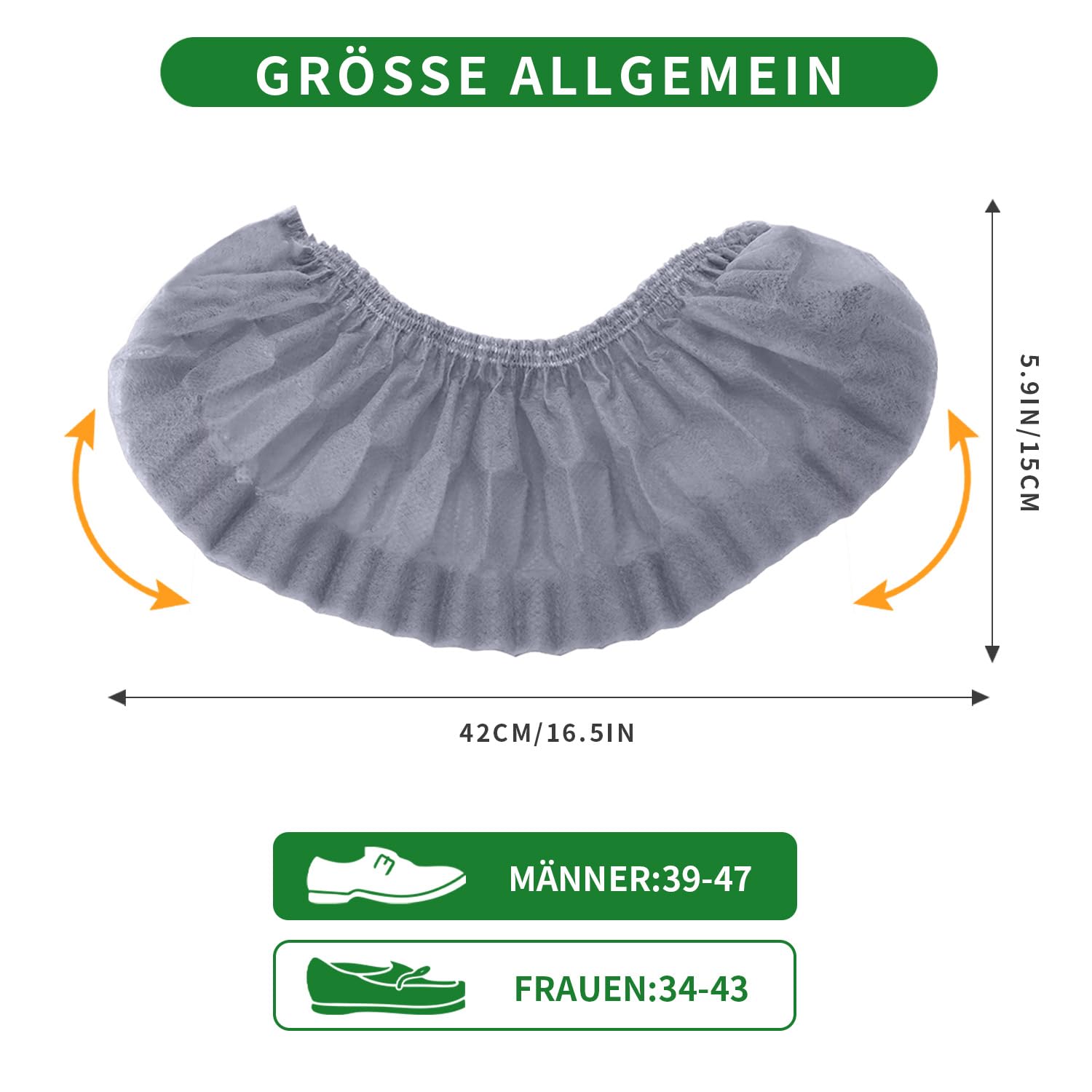 Detalle 2 de PUPILLEMON 50 Einweg-Schuhüberzieher aus Vlies (rutschfest, atmungsaktiv) bis Größe 47 – Grau