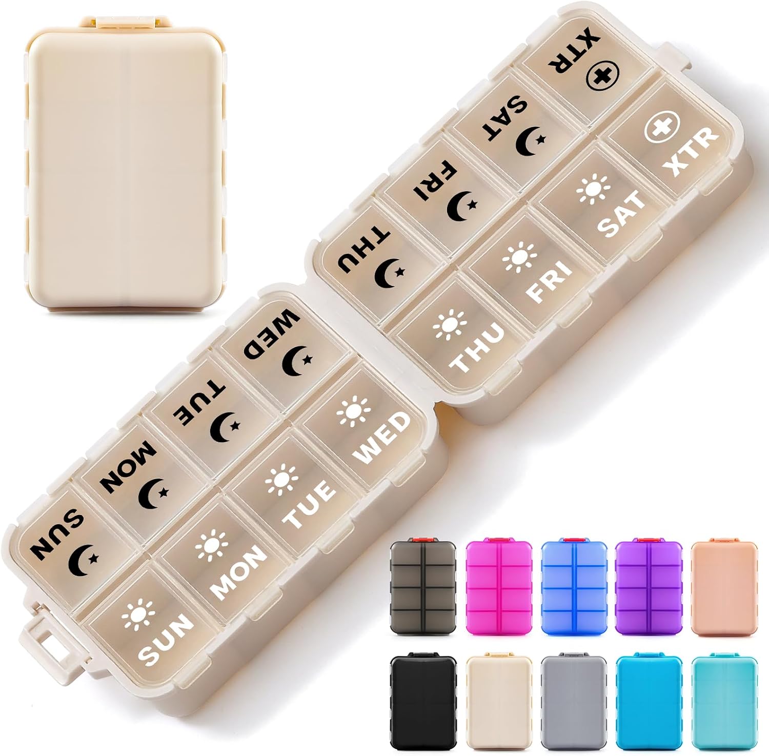 Detalle de Foldable Weekly Pill Organizer with 2 Extra Compartments