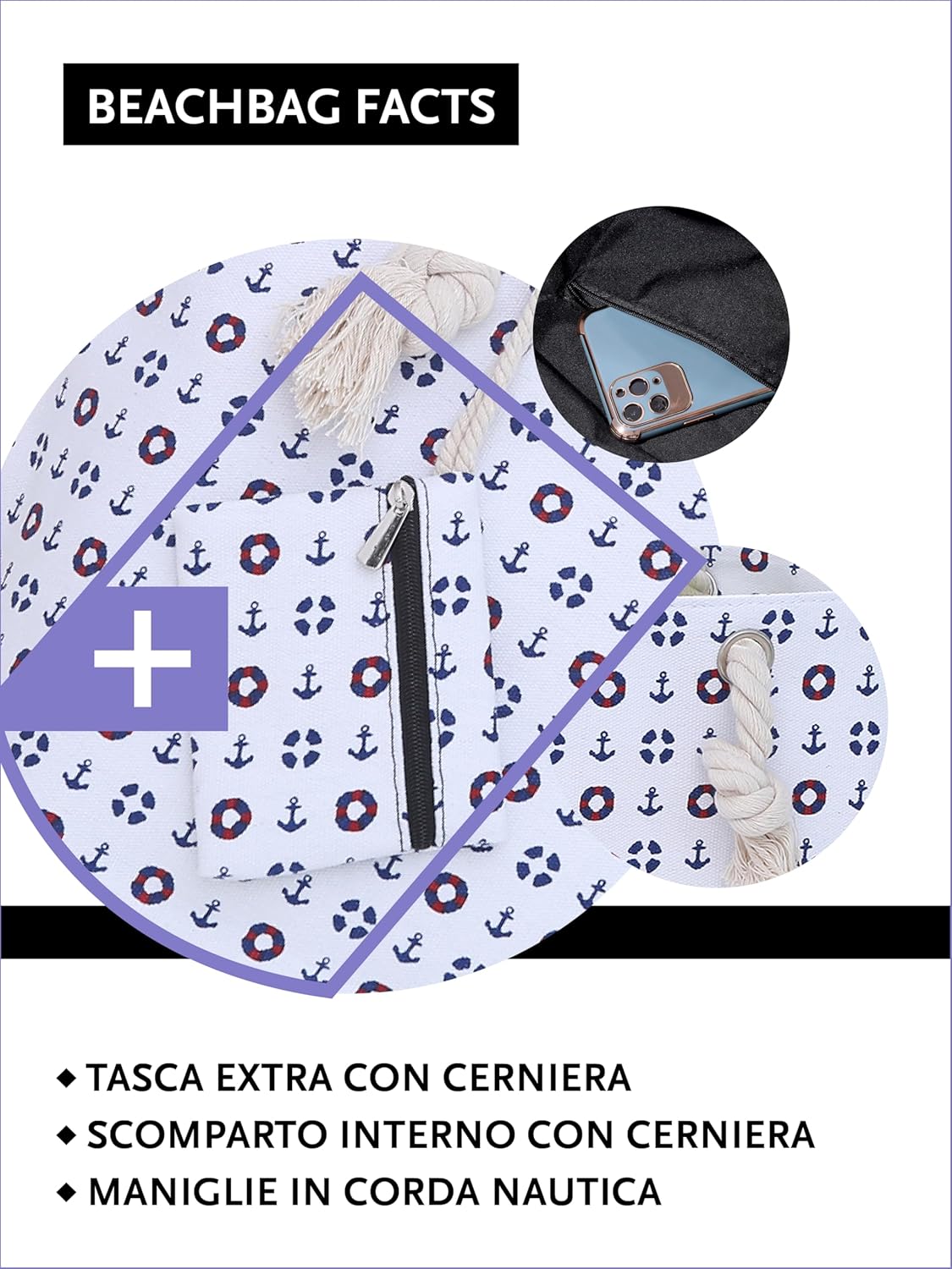 Thumbnail 2 de DonDon Borsa spiaggia XXL chiusura zip 58x38x18 cm