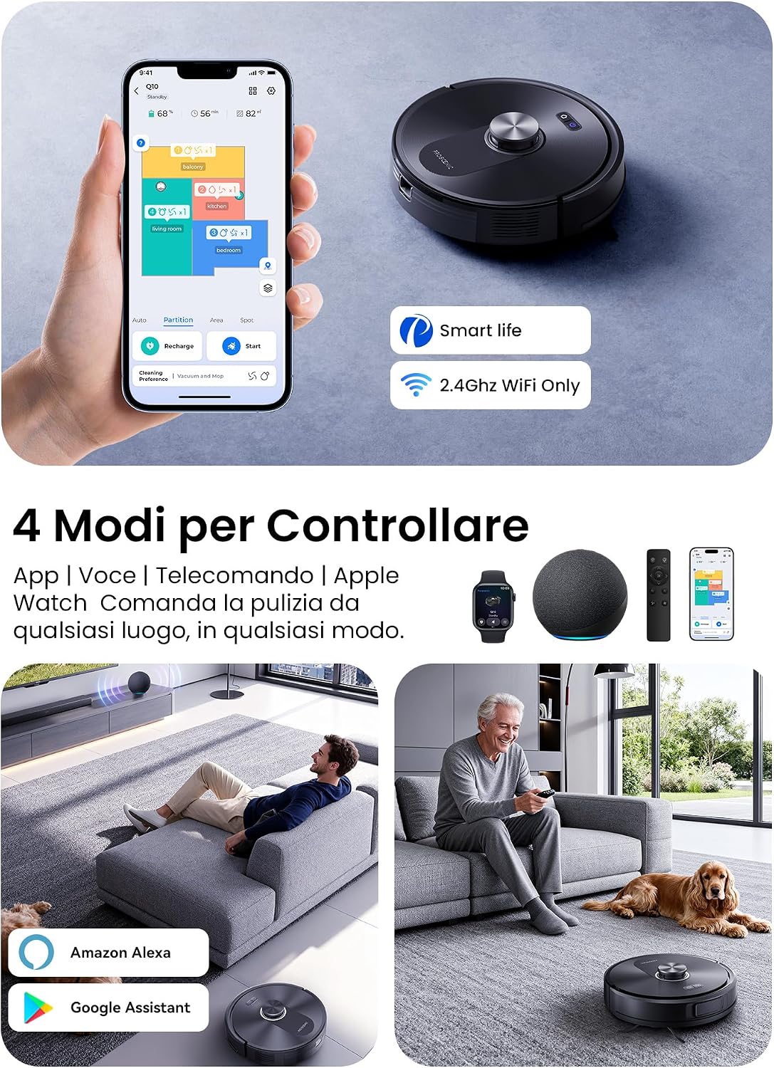 Thumbnail 4 de Proscenic Q10: Robot aspirapolvere lavapavimenti con mappatura LiDAR, 8000 Pa, controllo APP/Alexa/WiFi/Siri/IFTTT