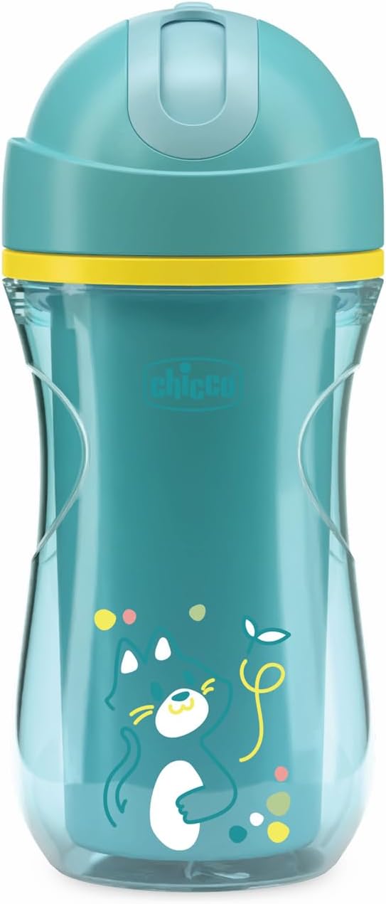 Detalle de Chicco Sport Cup Bicchiere Antigoccia in Silicone per Bambini 14+ Mesi, 266 ml – Tazza termica con Cannuccia Flessibile, Azzurro