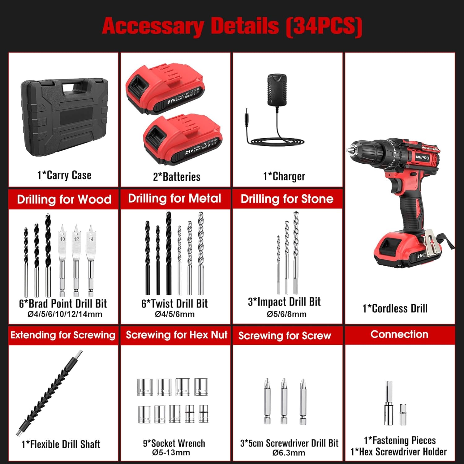 Thumbnail 6 de MHPRO Taladro Percutor 21V 🔨