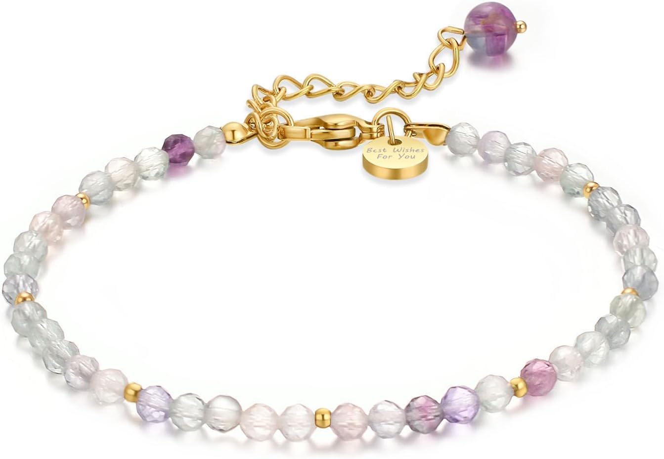 Detalle de Vissen Naturstein Armband Damen – Edelstahl Gold verstellbar