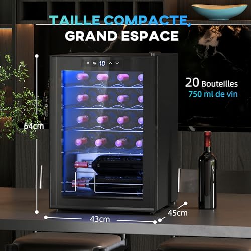 Thumbnail 6 de HOMCOM Cave à Vin 20 Bouteilles 53L – Réfrigérateur à Vin Silencieux Noir