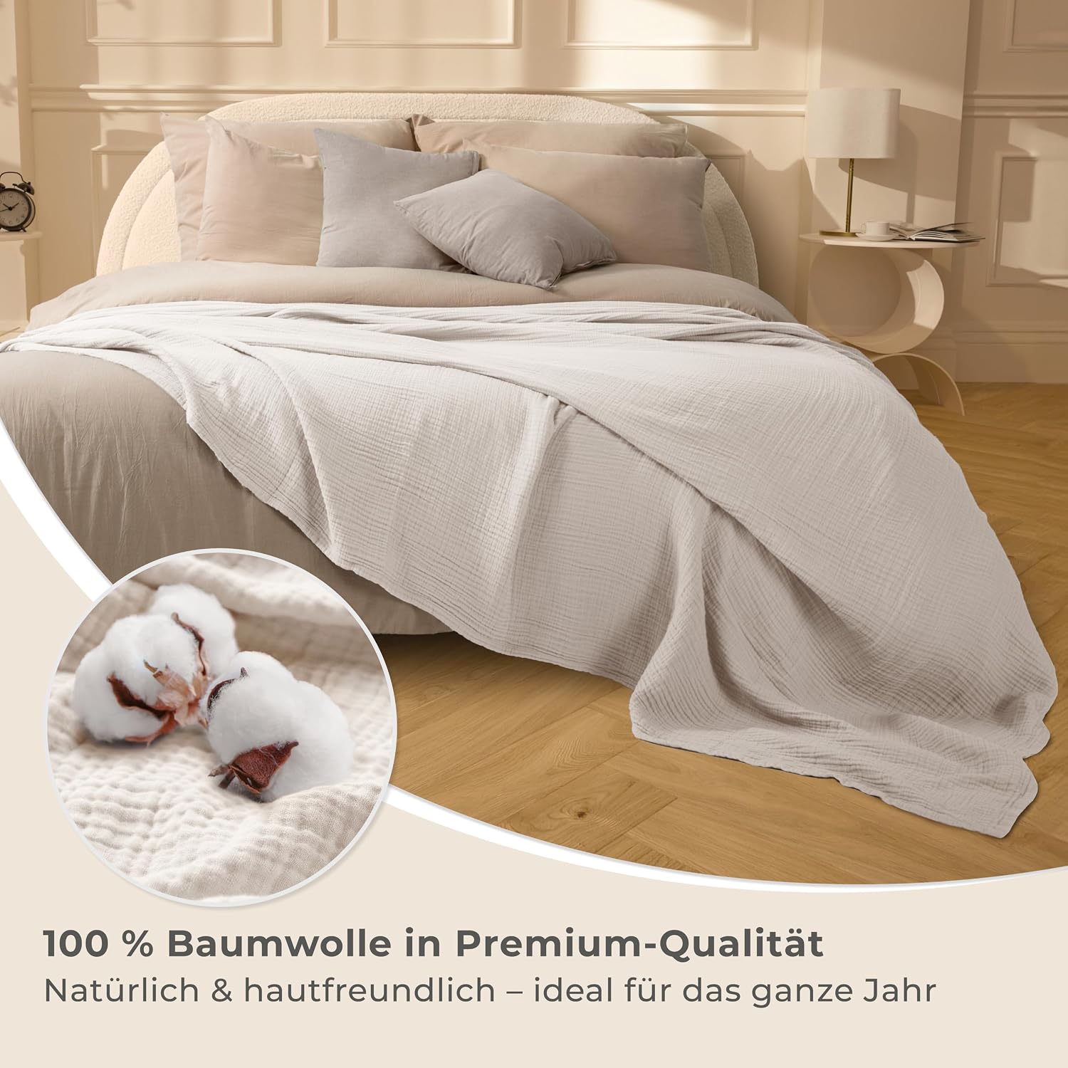 Detalle de LAYNENBURG Premium Musselin Tagesdecke 150x200 cm (100% Baumwolle) – extraweiche Sommerdecke in Altrosa