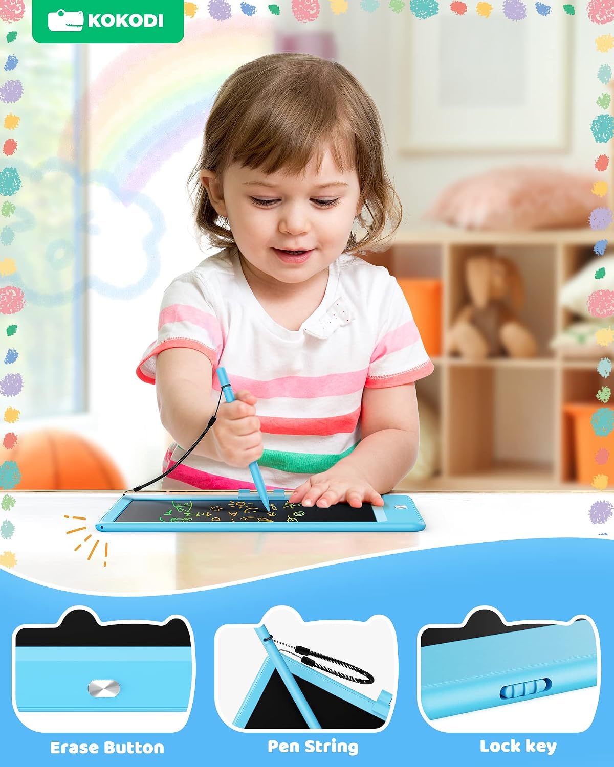 Detalle de KOKODI 8.5-inch LCD magnetic drawing tablet (Blue) for kids