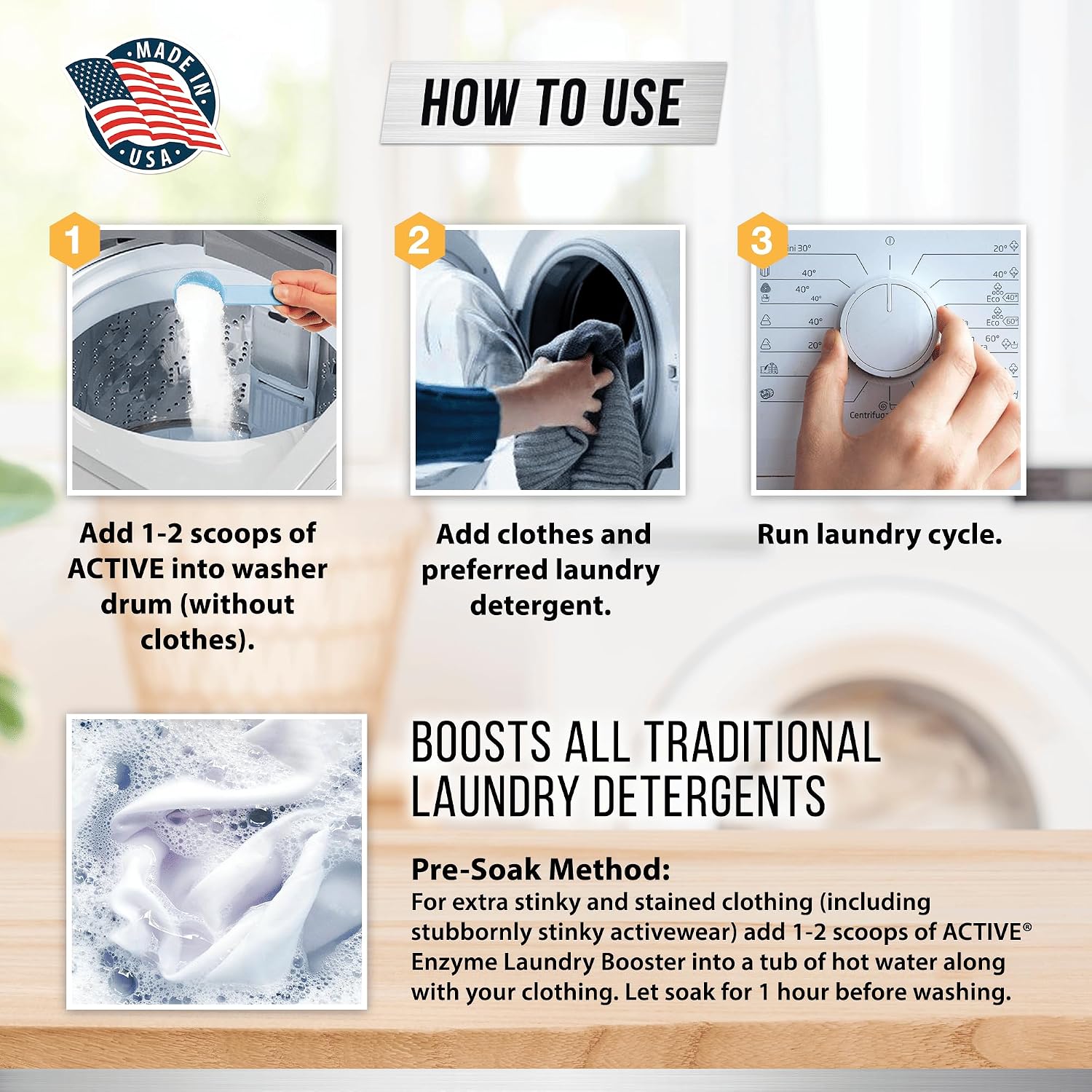Detalle 1 de ACTIVE Enzyme Laundry Booster Odor Remover – 2 lbs Unscented