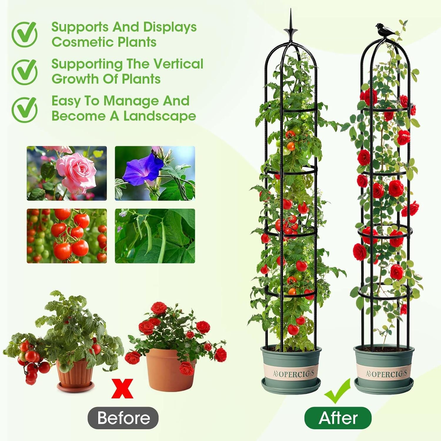 Detalle de MYMULIKE Trellis for Climbing Plants, 192x30cm Garden Obelisk – Rustproof Metal with Plastic Coating