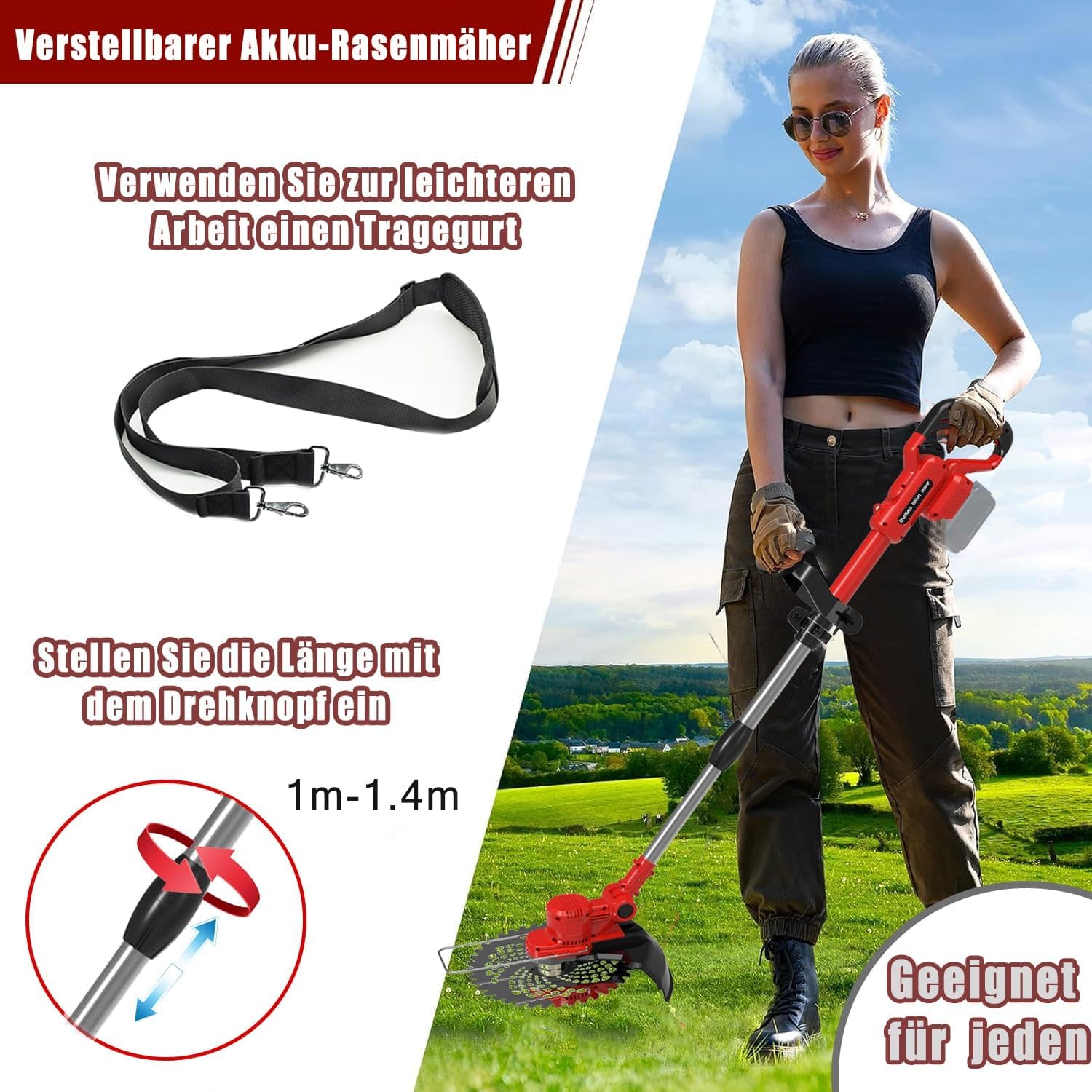 Detalle 2 de Fiutazge Akku-Rasentrimmer für Makita-Akkus (Blue) mit 5 Klingentypen & Tap&Go (ohne Akku)