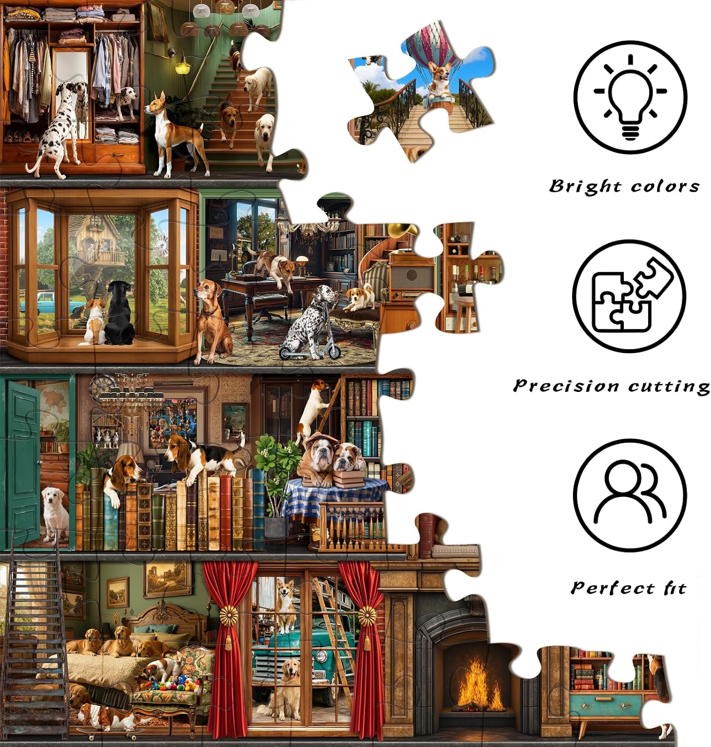 Detalle de HUADADA 1000-piece jigsaw puzzle for adults – The Fantastic Life of Dogs