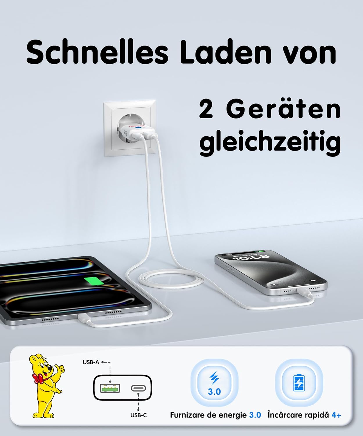 Detalle de Haribo 2-Pack Mini Chargeur USB-C 20W GaN PD3.0/QC – Chargeur mural compact et rapide
