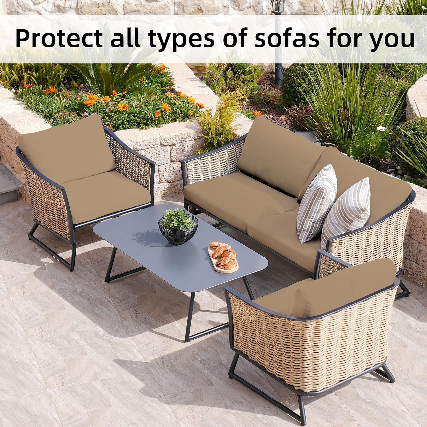 Thumbnail 3 de BIETYONE 8-Pack Outdoor Cushion Covers: Elastic Sofa Cushions for Patio (Fits 20–27 in Cushions)