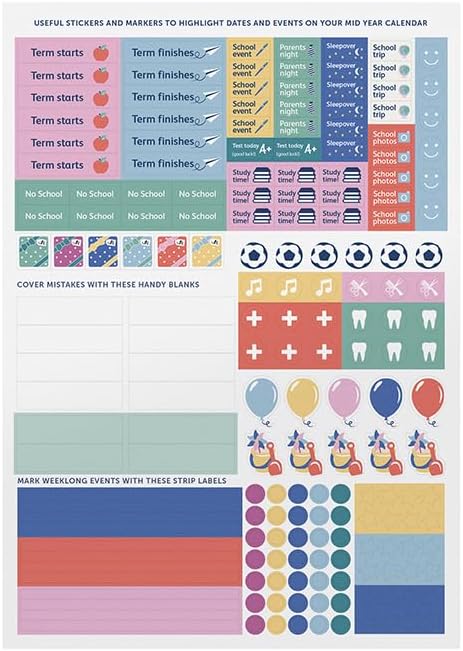 Detalle de Busy B Family Wall Calendar – Mid-Year 2026–2027 (Aug ’26–Aug ’27) with 5-Column Layout, Storage Pockets and Colour-Coded Stickers