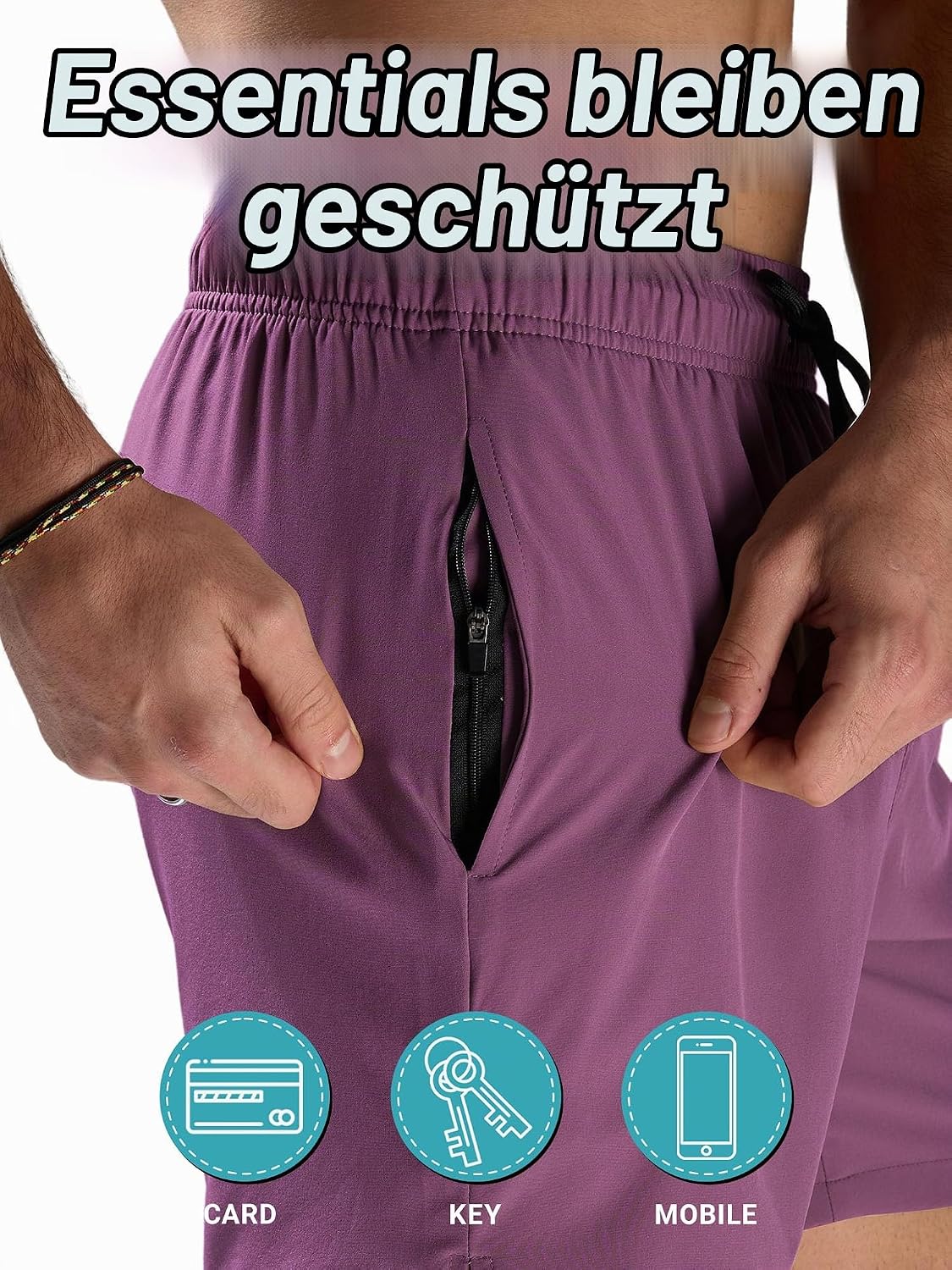 Detalle 1 de Arcweg Badehose Herren mit Reißverschluss-Tasche – atmungsaktiv, wasserabweisend und verstellbar