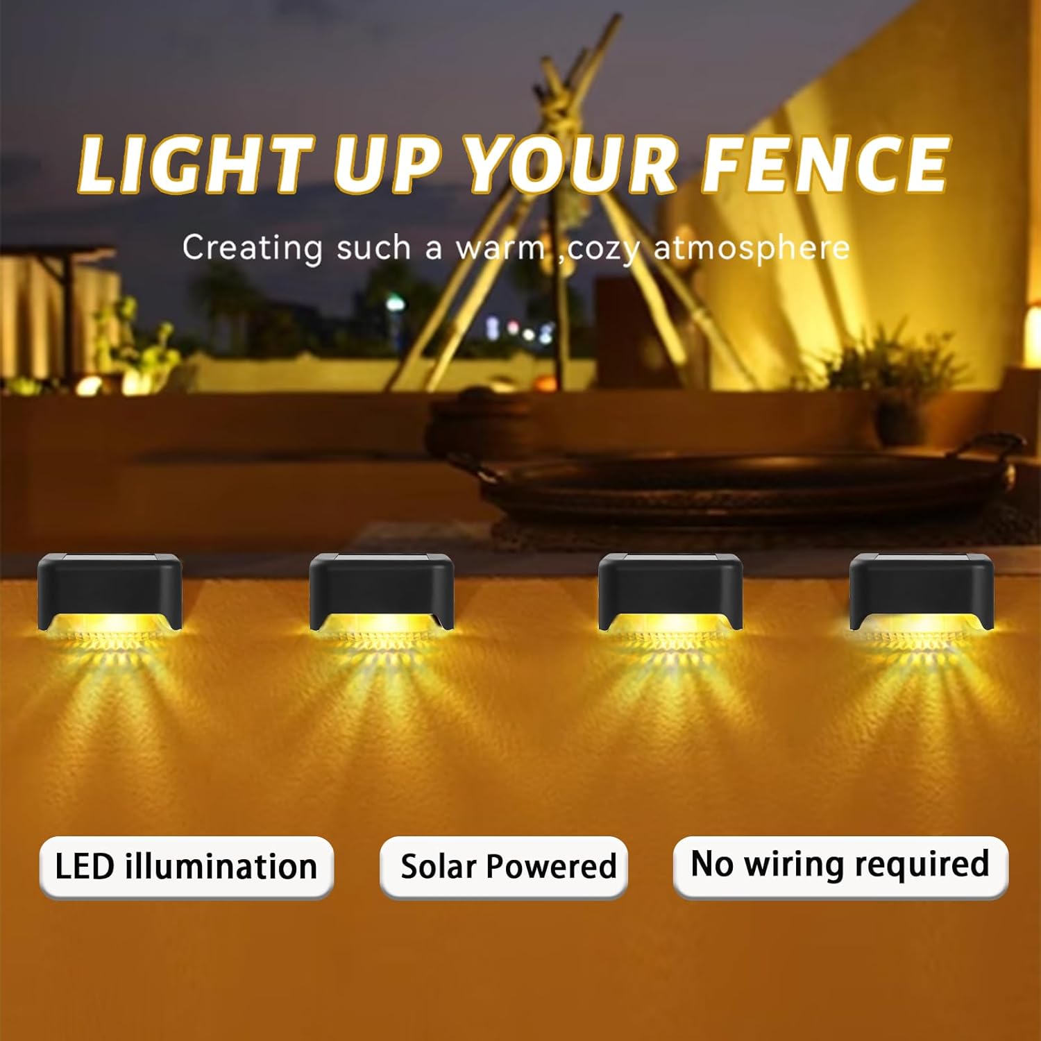 Detalle de Caldarax 8 Pack Solar Fence Lights: Practical Warm White LED for Outdoor Steps and Paths
