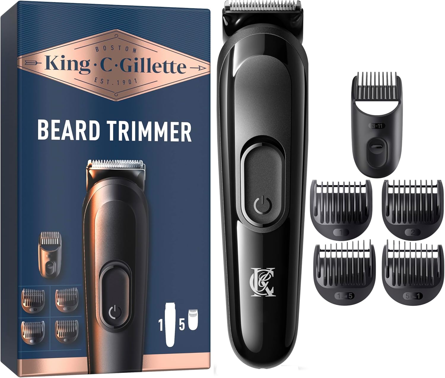 King C. Gillette Regolabarba uomo senza fili con 5 pettini intercambiabili e 1 spazzolina di pulizia