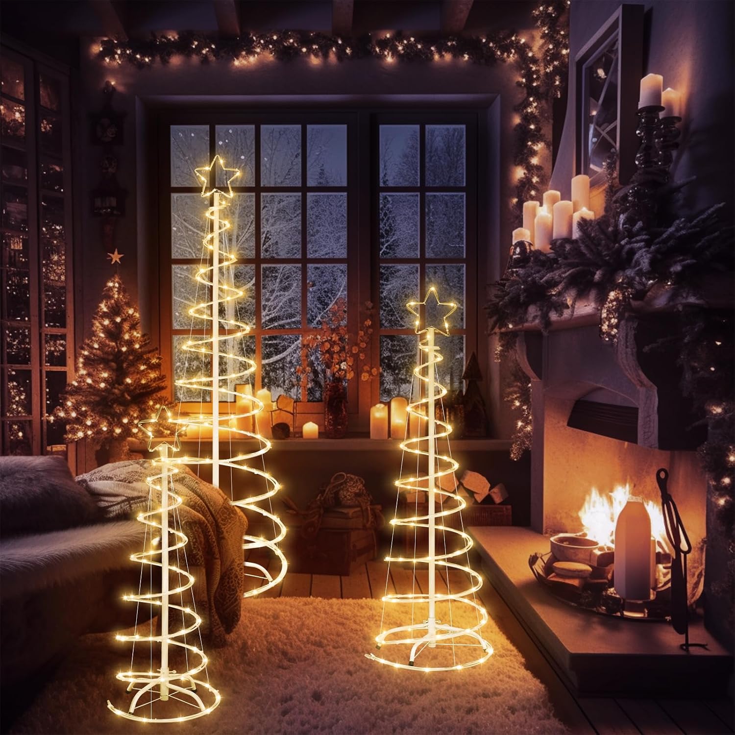 Detalle de FLAGLY 778 Lighted Christmas Spiral Trees, 3/4/5 ft, Warm White LEDs