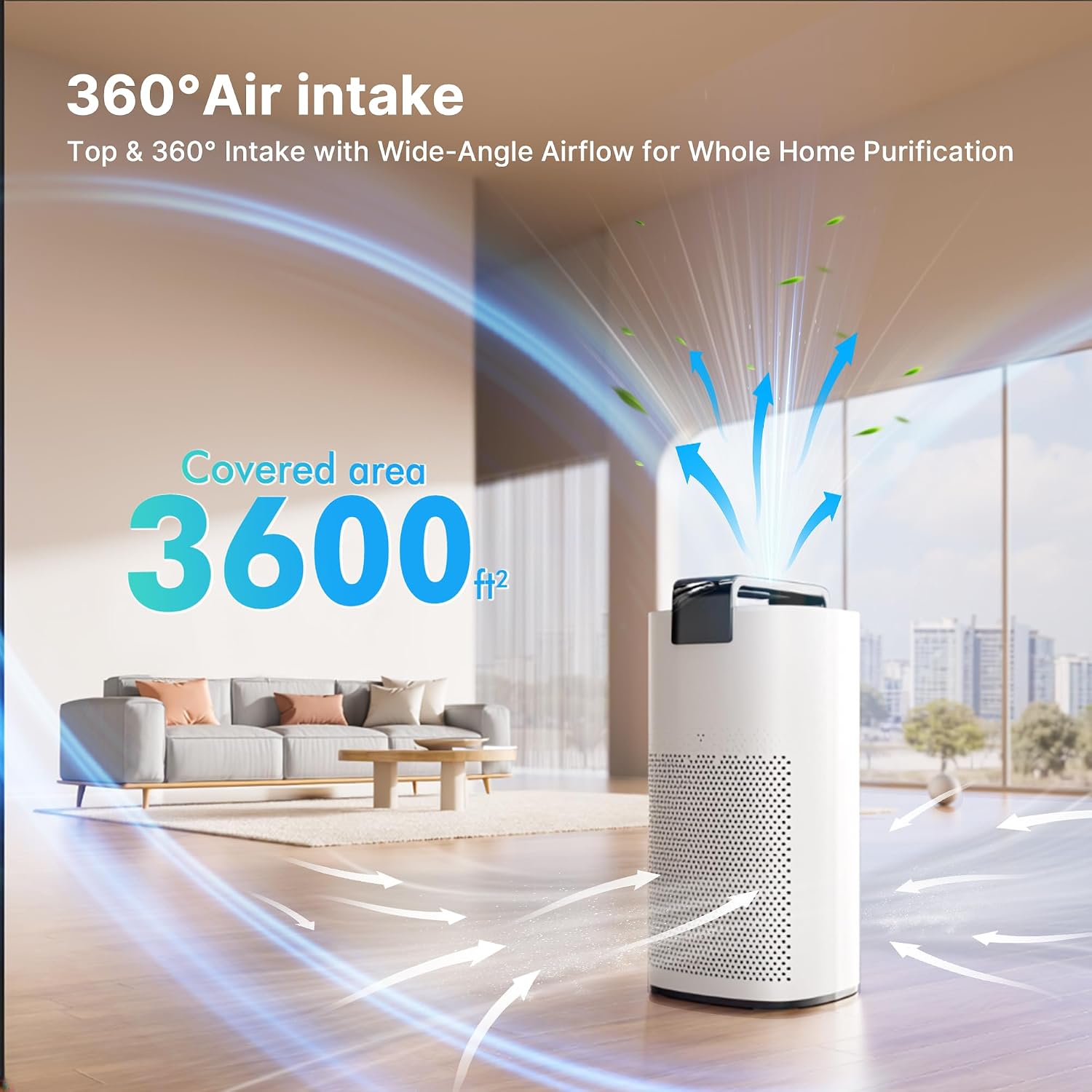 Detalle de MERONTE Air Purifier for Large Rooms, 4-Layer HEPA, Wi-Fi & PM2.5 Monitor