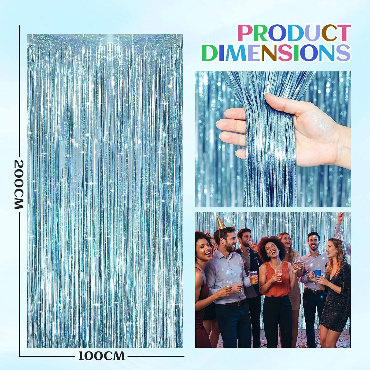 Thumbnail 1 de 2 Pack Party Backdrop Curtains – Glitter LightBlue, 3.2ft x 6.5ft