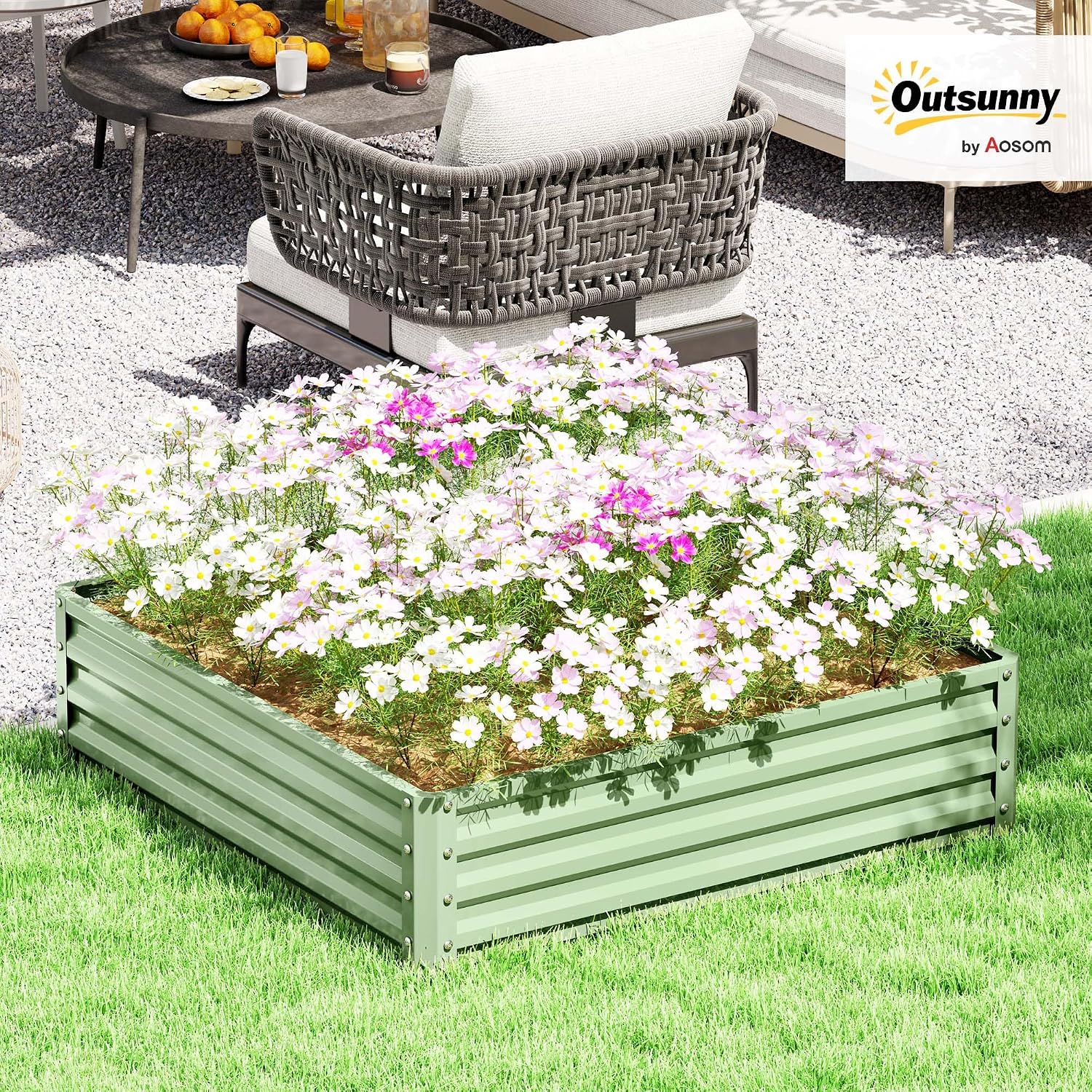 Detalle 2 de Outsunny 845-040V01YG verhoogde moestuinbak 120 x 120 x 30 cm, lichtgroen