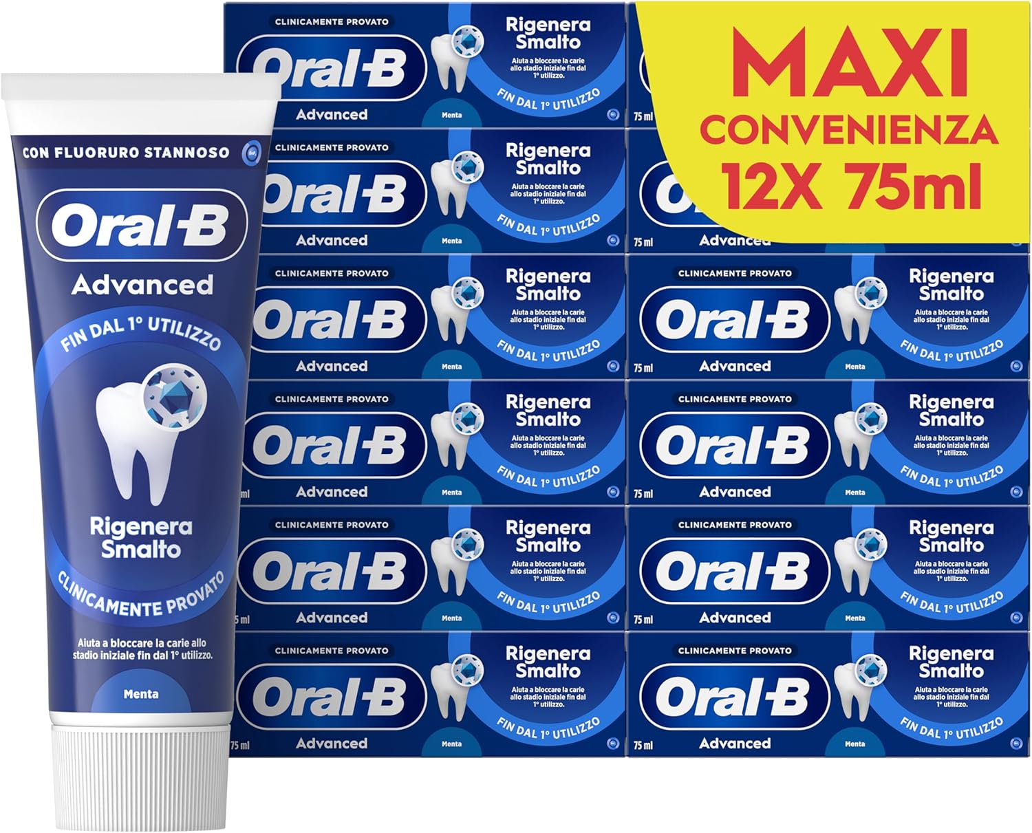 Detalle de Oral-B Dentifricio Advanced Rigenera Smalto 12x75ml – protezione avanzata dello smalto e azione antibatterica
