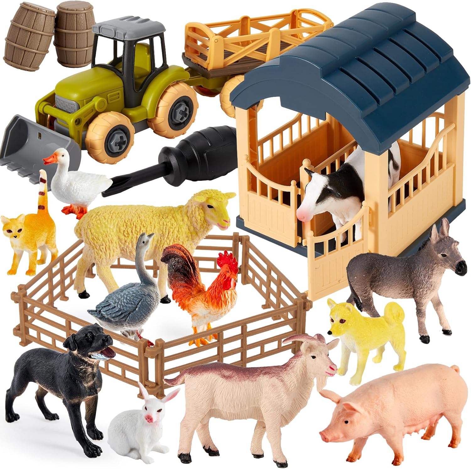 Detalle de BUYGER Farm Animals Toys Set for 3–5 Year Olds: 12 Pieces Farm Animals & Take-Apart Truck