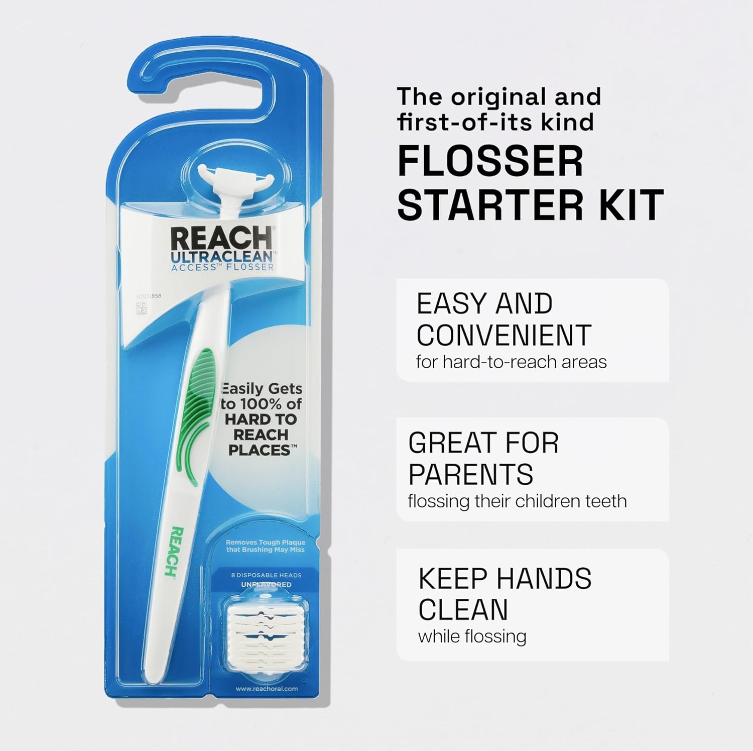 Thumbnail 4 de REACH Ultraclean Access Flosser Starter Kit (Unflavored) — Plaque Remover for Hard-to-Reach Areas, PFAS-Free (1 Handle + 8 Refill Heads)